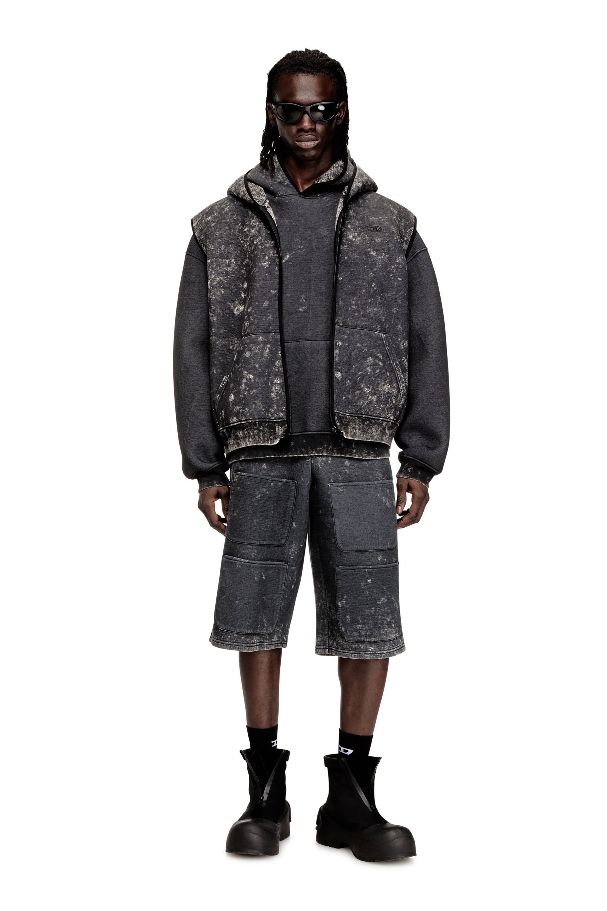 Diesel - S-TYP, Short ample en néoprène effet marbre Mixte in Noir - 4