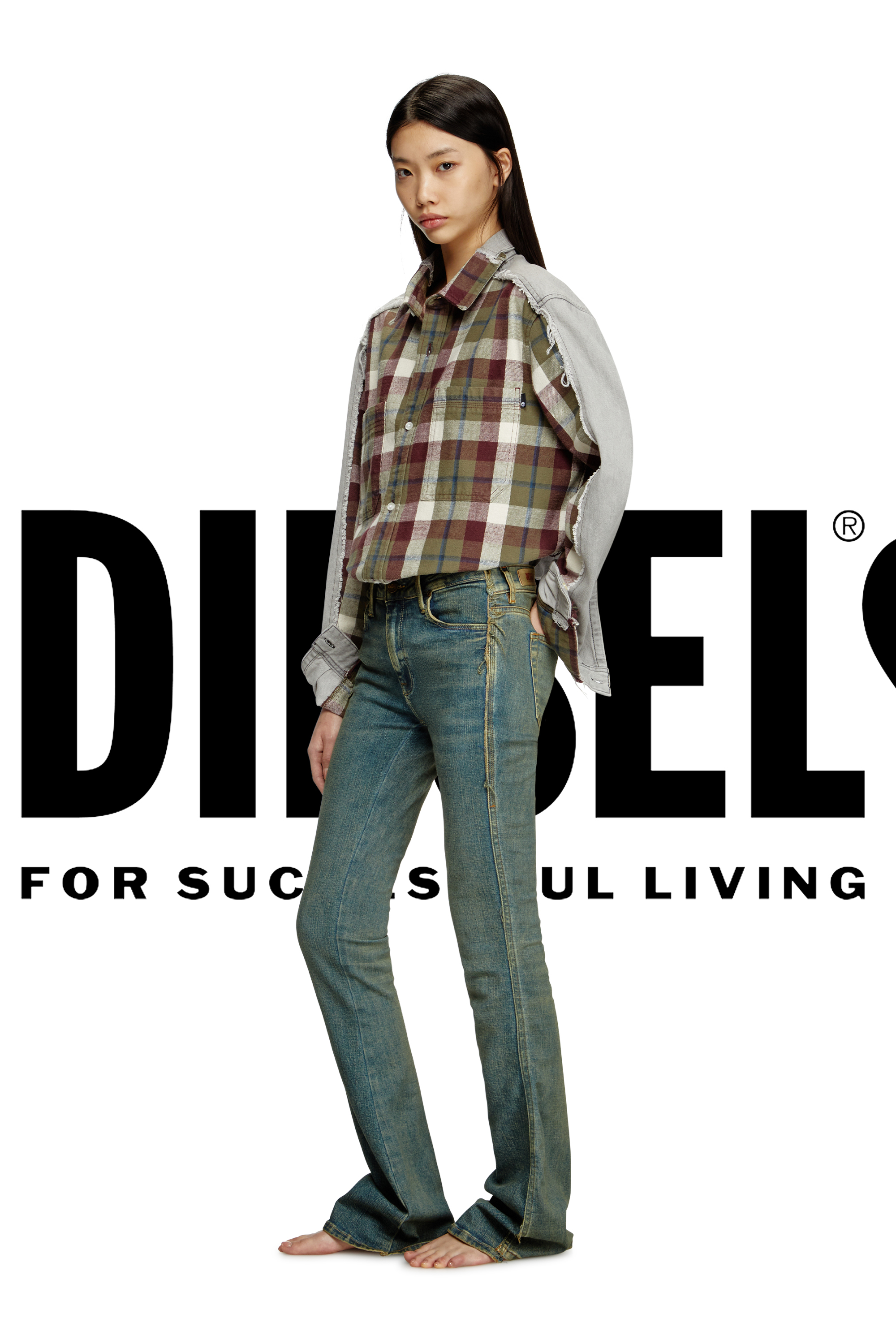 Diesel - Shirt Diseloves 8B, Chemise à carreaux en denim effet blanchi Mixte in Polychrome - 1