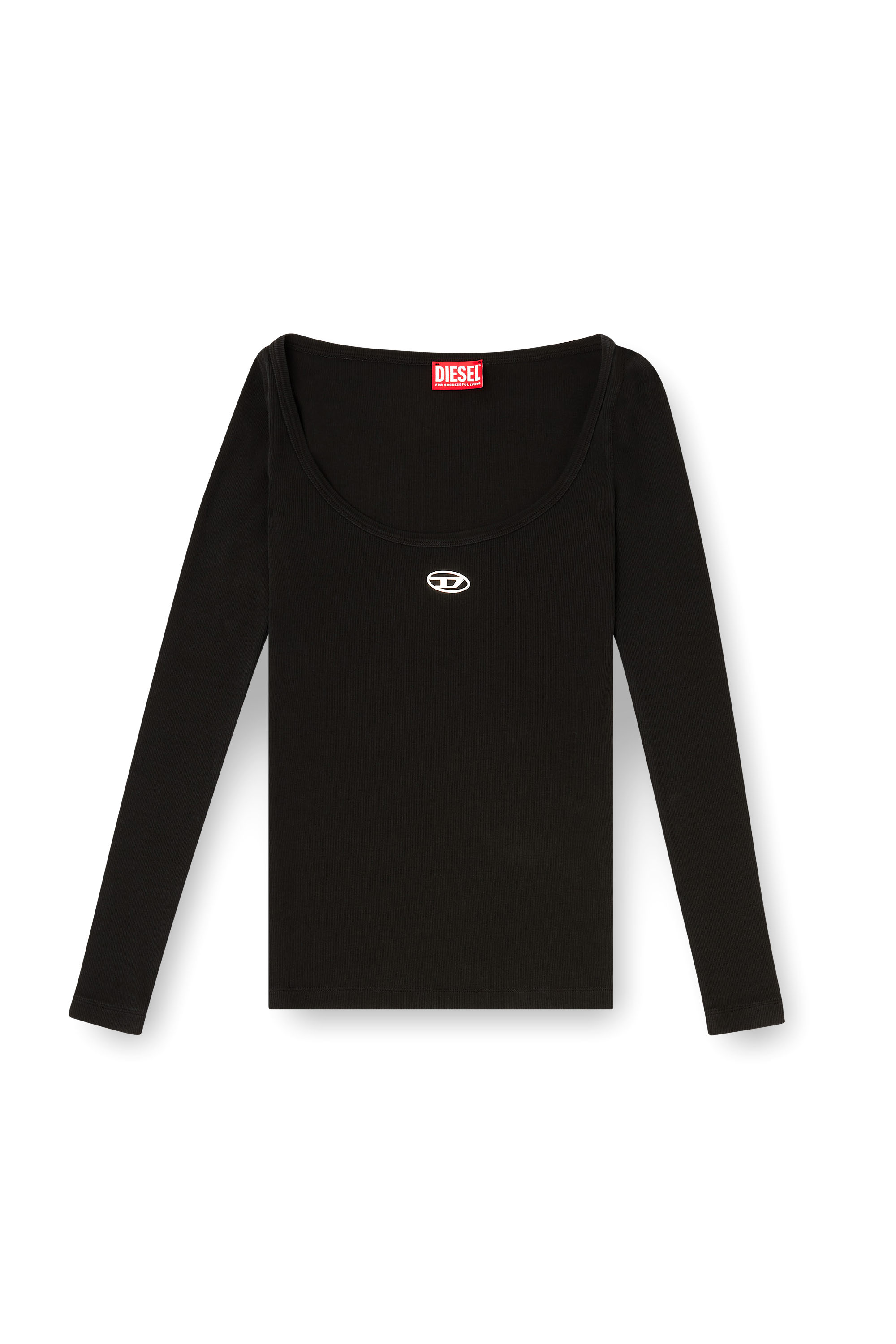 Diesel - T-BAL-OD, Haut à manches longues côtelé avec Oval D métallique Femme in Noir - 3