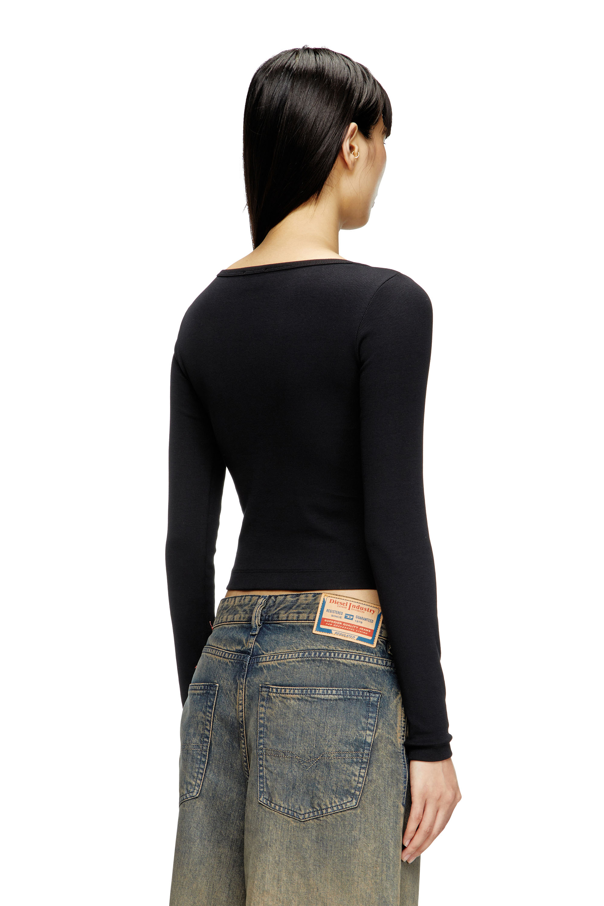 Diesel - T-BALLET-D, Top à manches longues avec empiècement D brodé Femme in Noir - 4