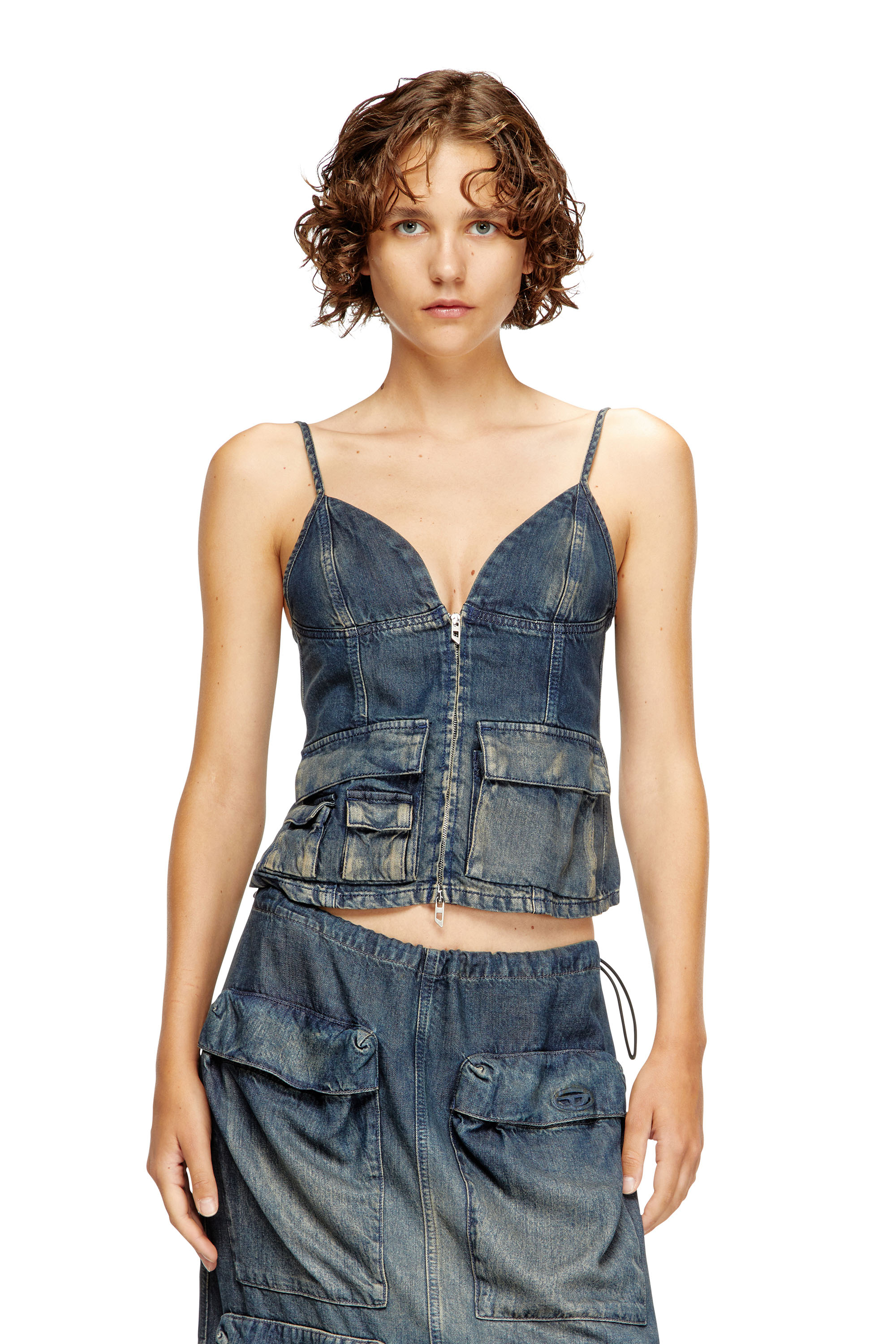Diesel - DE-MELLIS-S, Haut en denim dégradé et fluide Femme in Bleu - 1