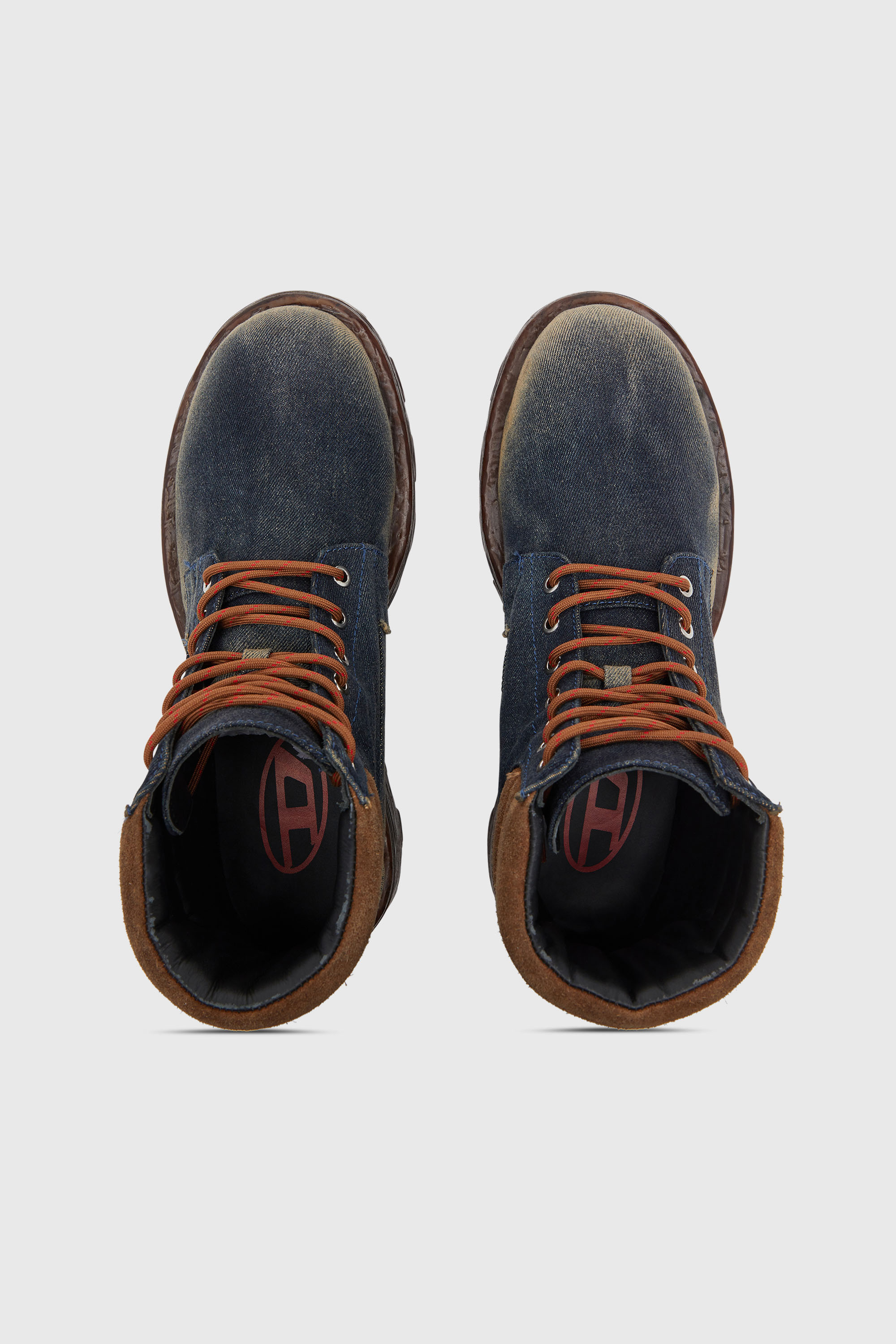 Diesel - D-HAMMER LACE UP, D-Hammer-Bottes de combat en denim et su&egrave;de Homme in Bleu - 4