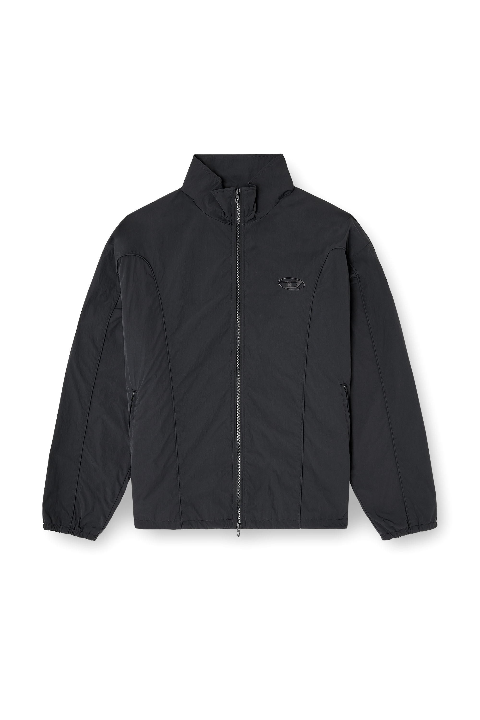 Diesel - J-FIVE-WRD-AKAD, Veste en nylon froissé avec passepoil Homme in Noir - 3