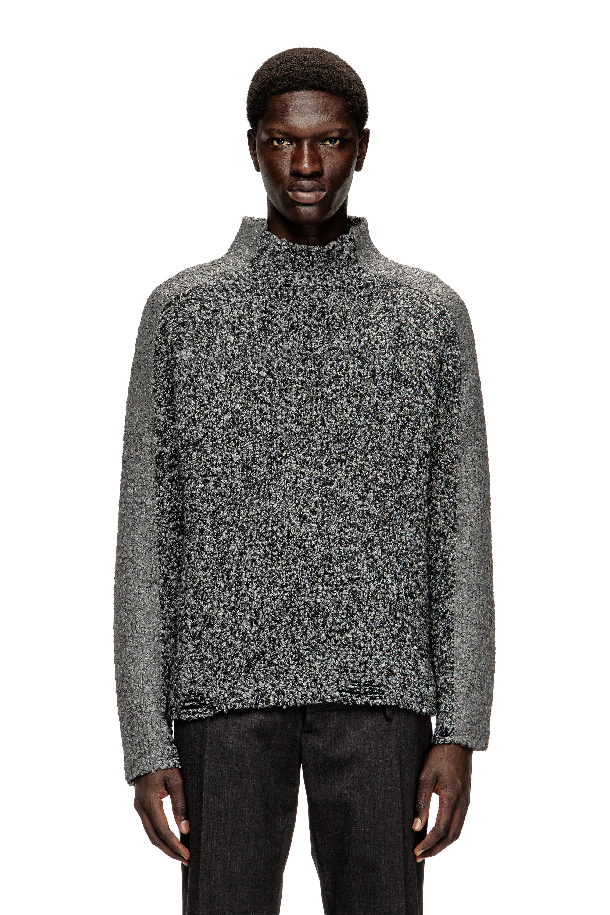 Diesel - K-ERLAND, Pull en maille bouclée avec bandes sur les manches Homme in Noir - 1