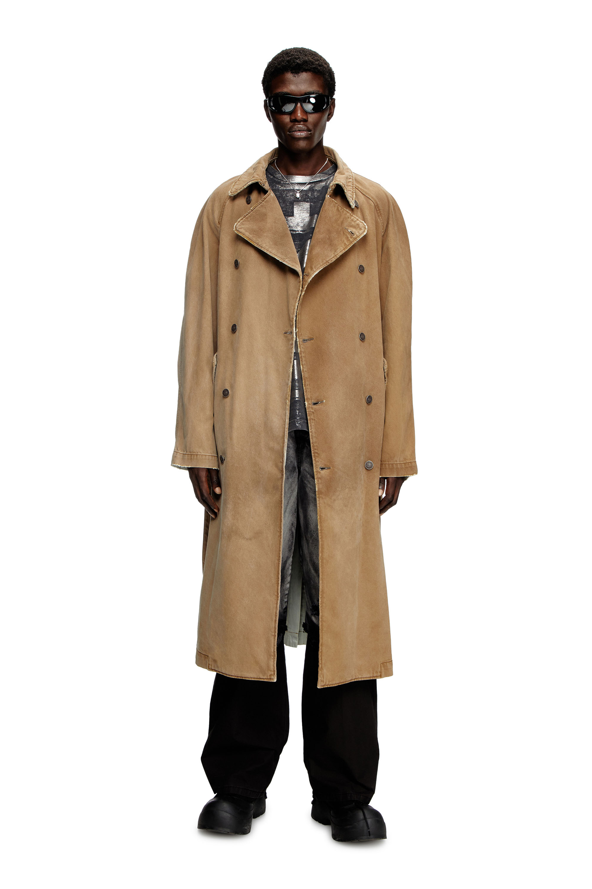 Diesel - D-DELIRIOUS-D, Trench-coat en denim effet sali Mixte in Marron - 1