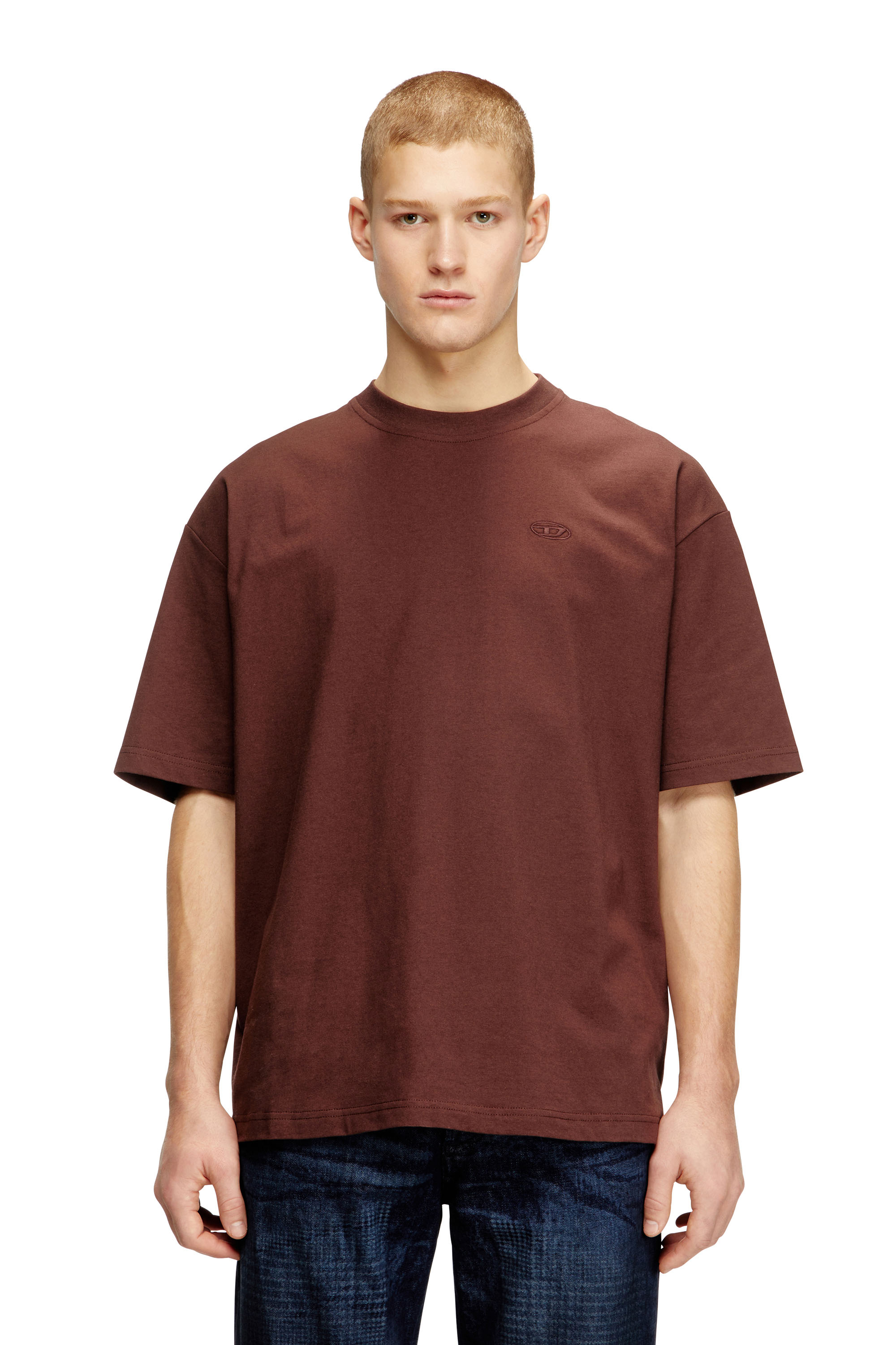 Diesel - T-BOGGY-MEGOVAL-D, T-shirt avec maxi oval D brodé Homme in Marron - 3