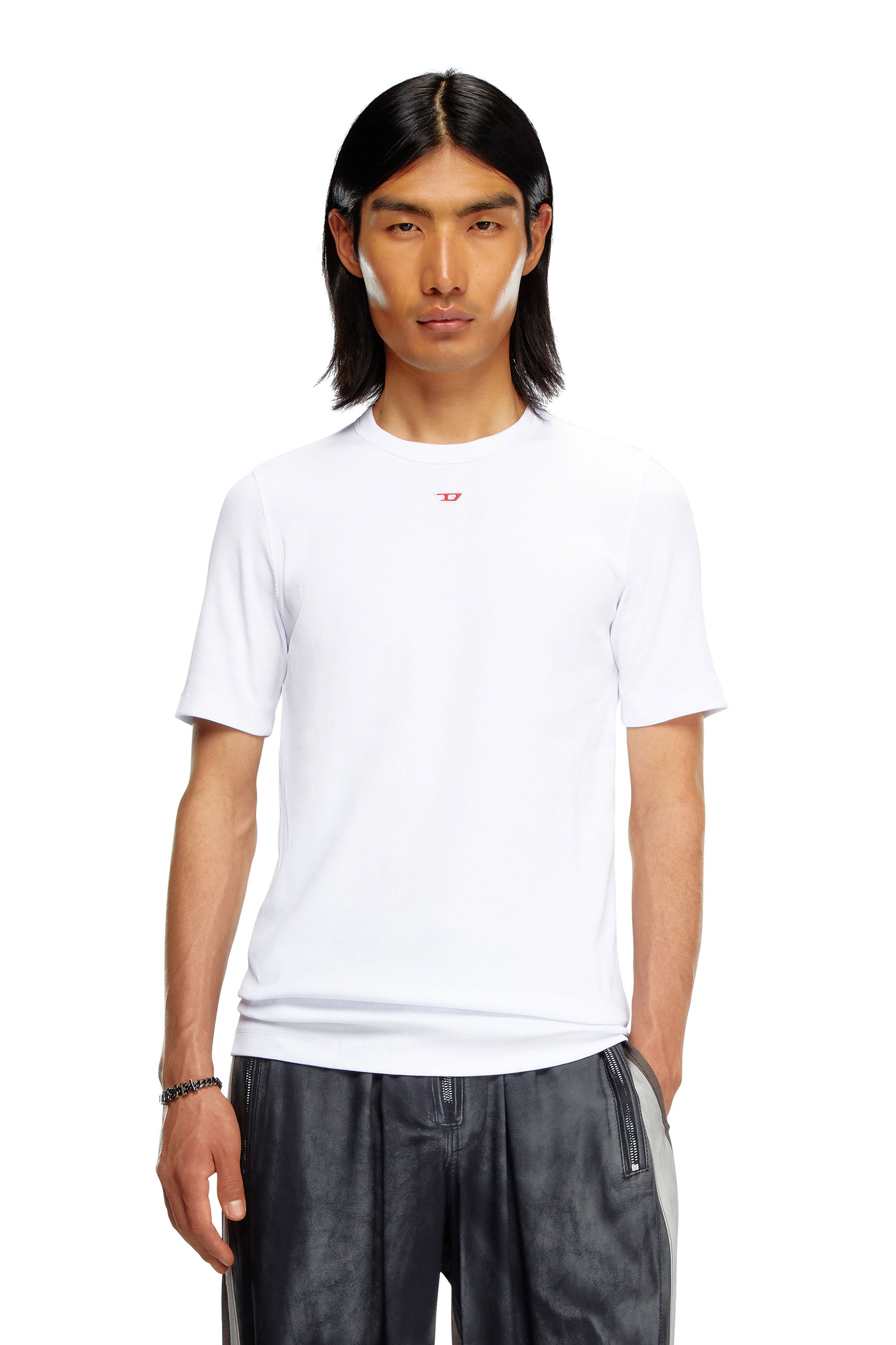 Diesel - D-RIBBER-N, Man T-shirt with D patch in White - Image 1