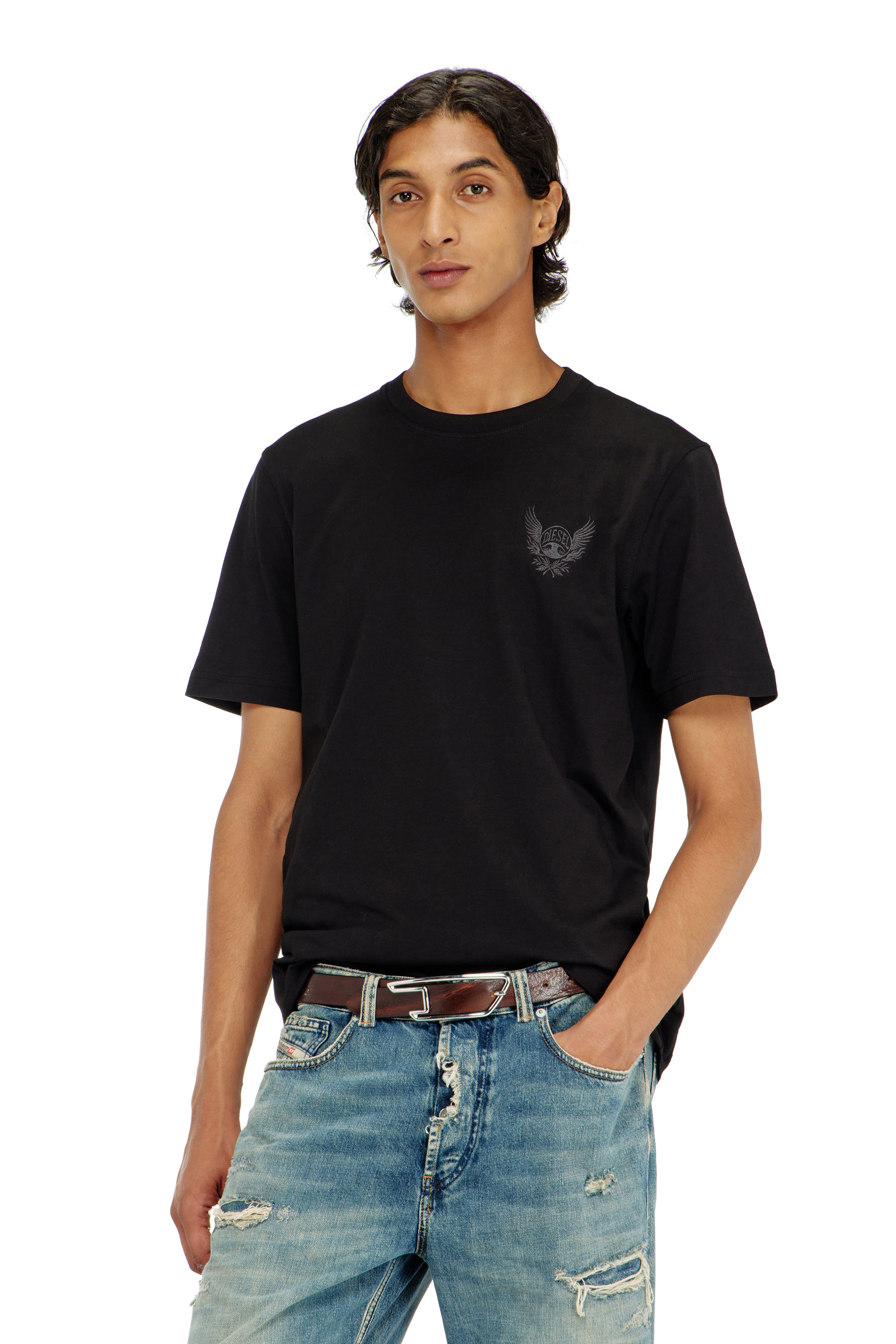 Diesel - T-ADJUST-AA8, T-shirt en coton avec motif logo sur la poitrine Homme in Noir - 1