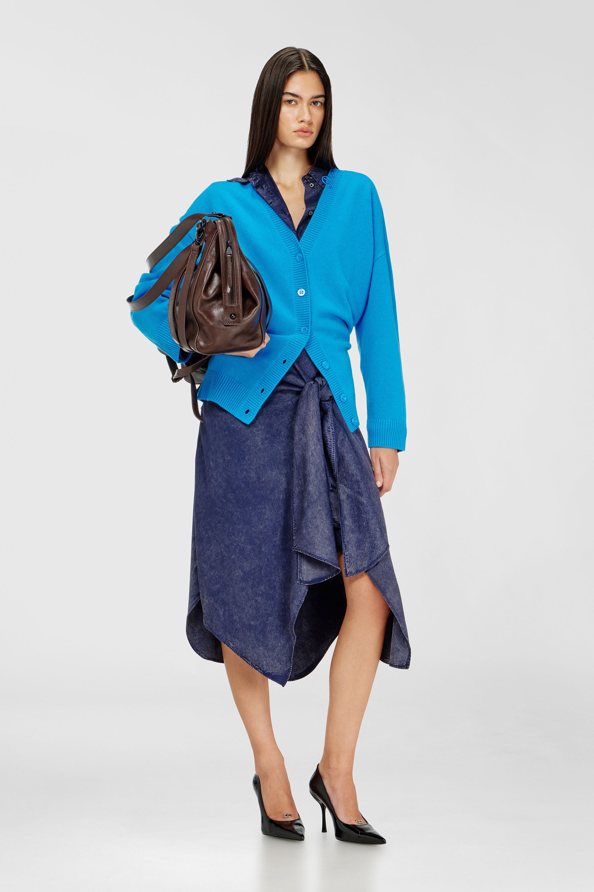 Diesel - D-ILETTA-B2, Robe-chemise midi en viscose effet denim Femme in Bleu - 2
