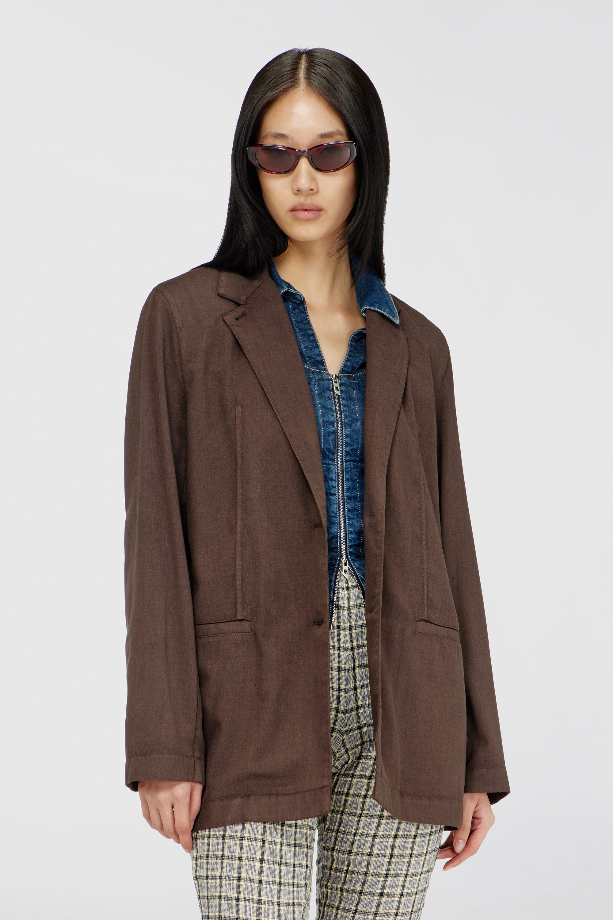 Diesel - G-KESSIER, Blazer d&eacute;structur&eacute; en laine stretch Femme in Marron - 1