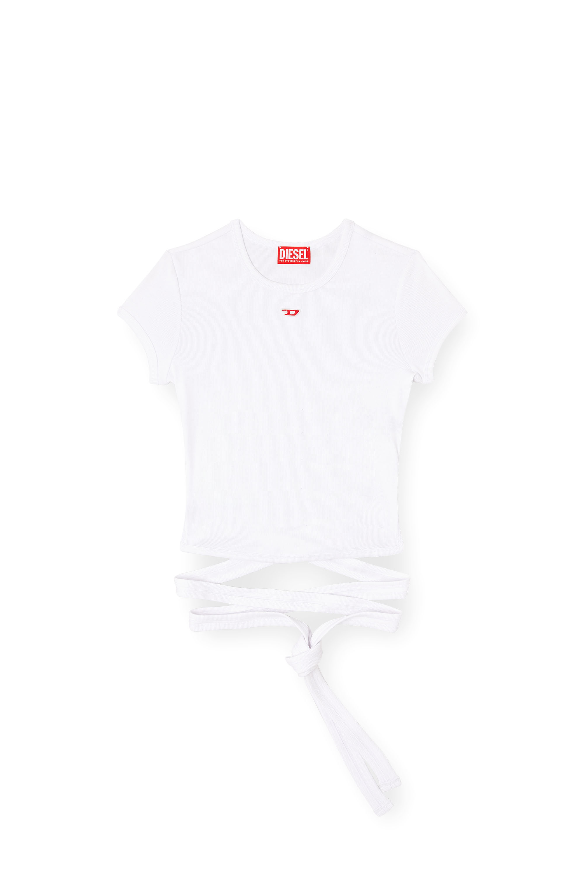 Diesel - T-BUNNY-TAIL, T-shirt avec lanières croisées Femme in Blanc - 2