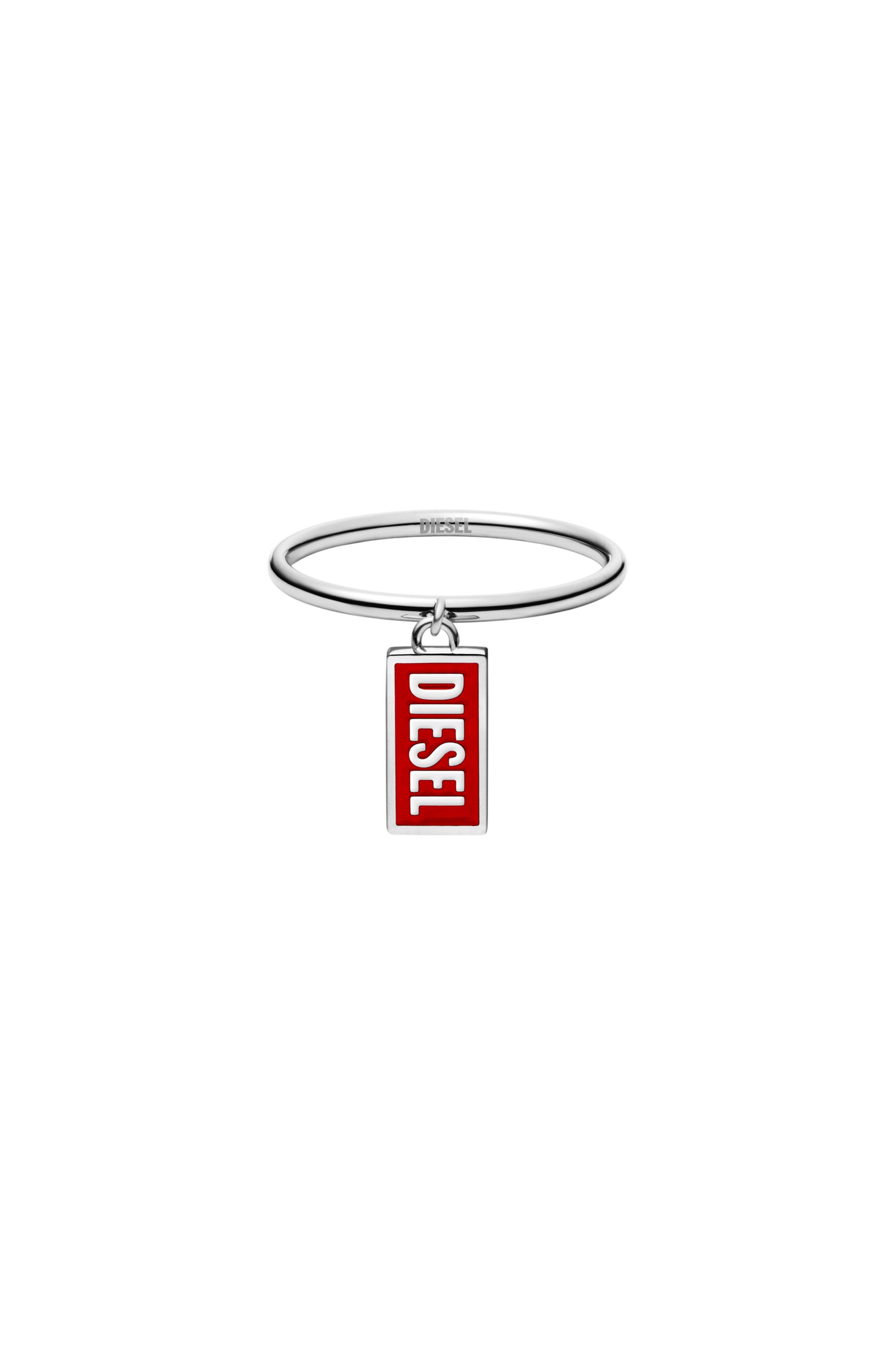 Diesel - DX1618931 JEWELLERY, Bague avec breloque logo en acier inoxydable Mixte in Rouge - 2