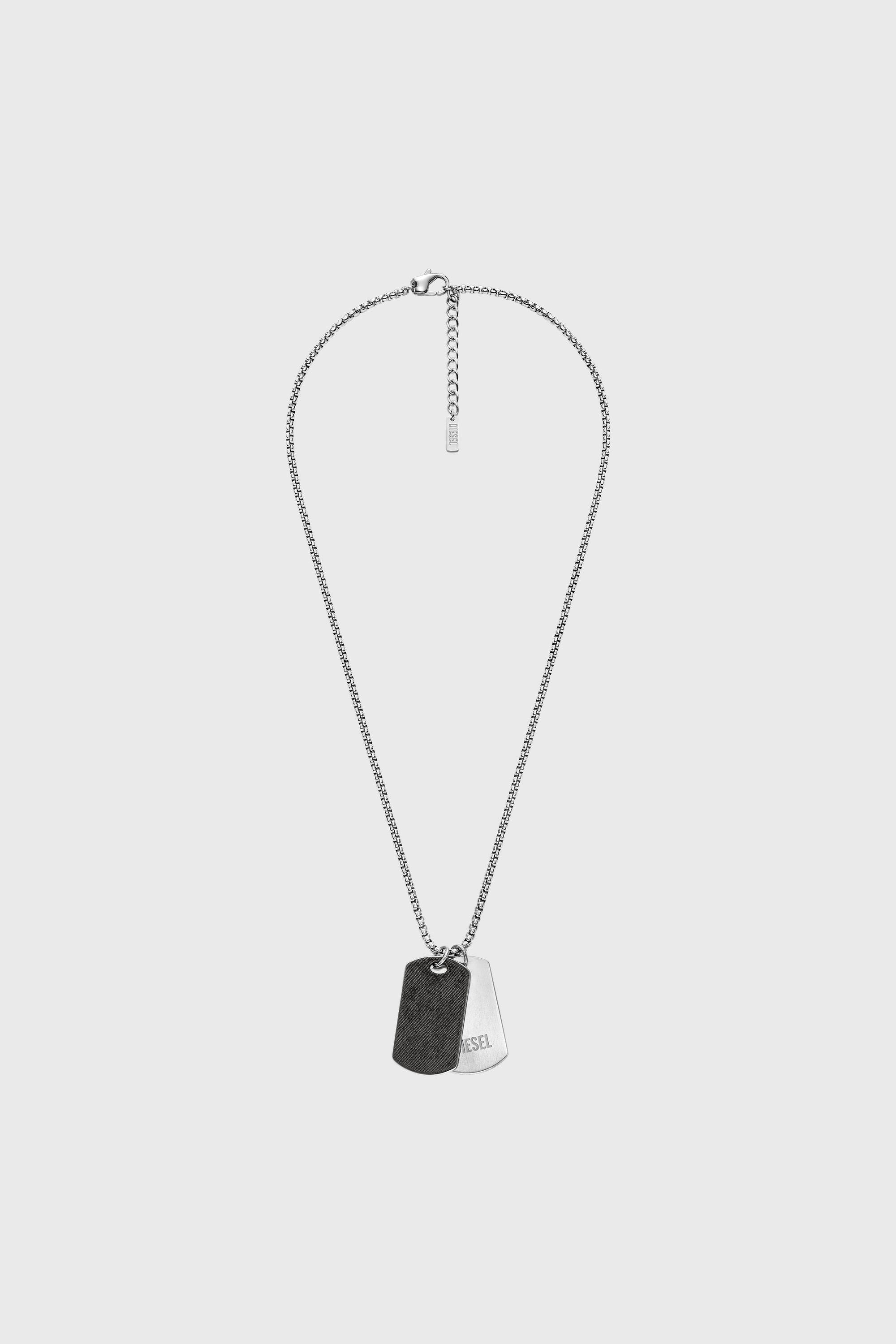 Collier &agrave; pendentif plaque militaire en acier inoxydable avec texture denim