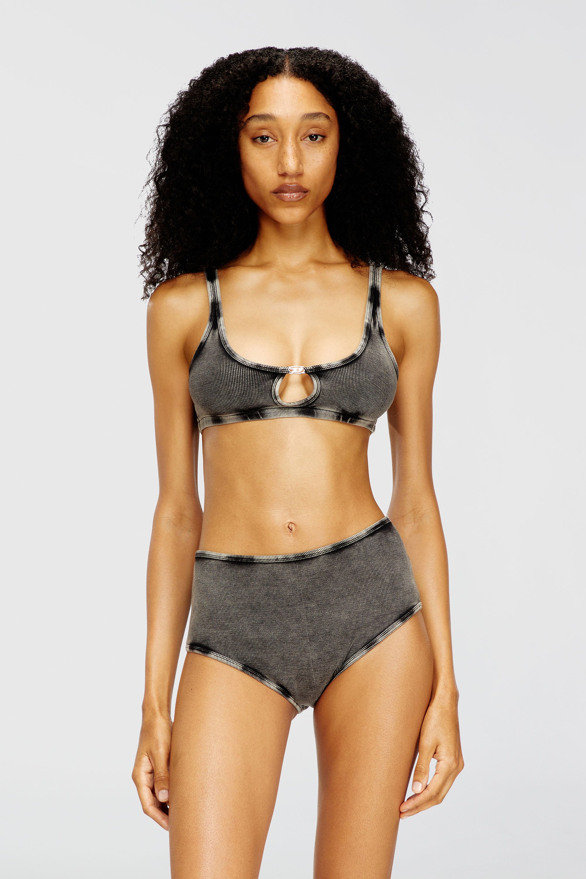 Diesel - FLORENCE-DNM, Brassi&egrave;re en coton c&ocirc;tel&eacute; avec bijou Oval D Femme in Gris - 1