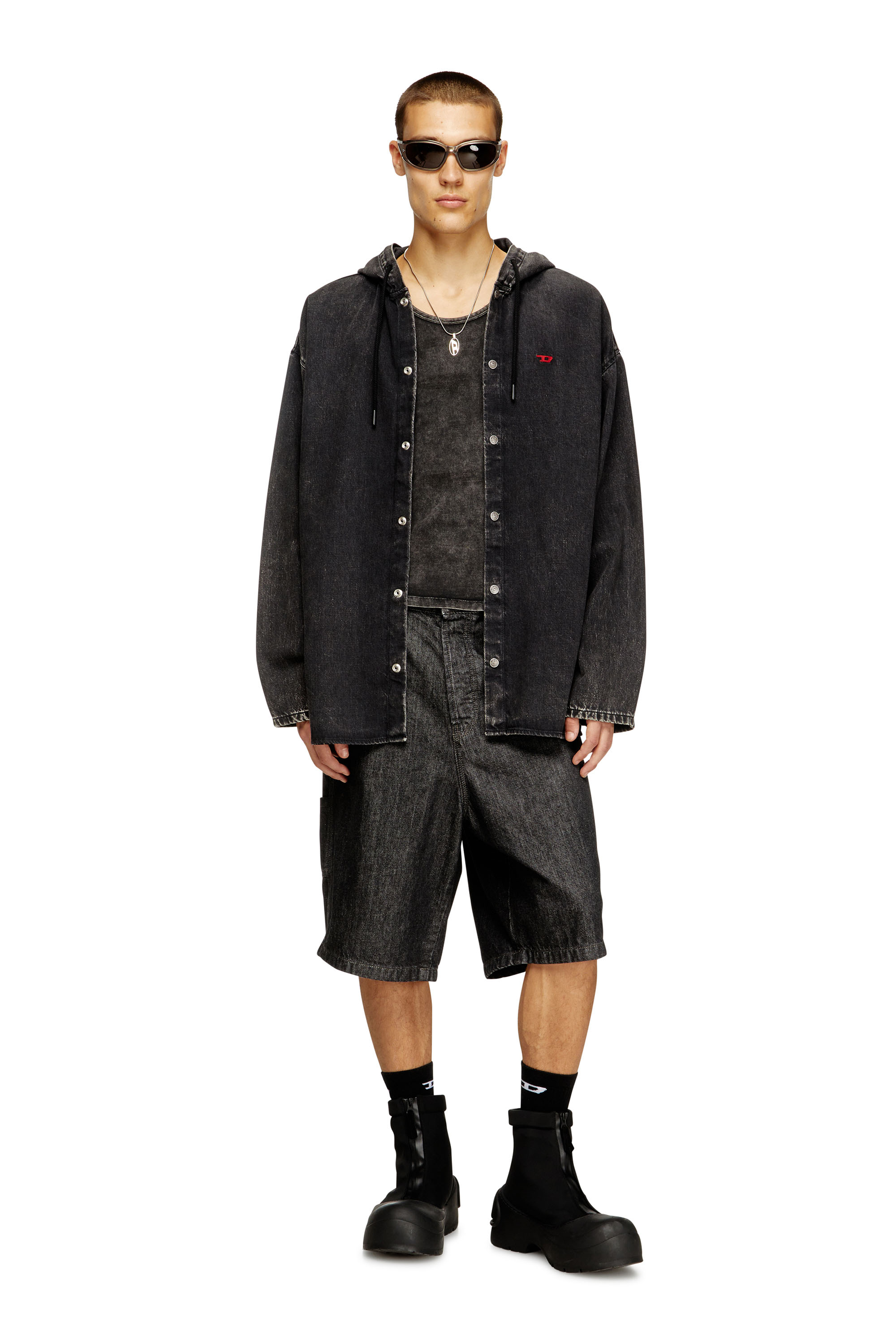 Diesel - D-DEWNY-HOOD, Chemise hybride en denim Homme in Noir - 2