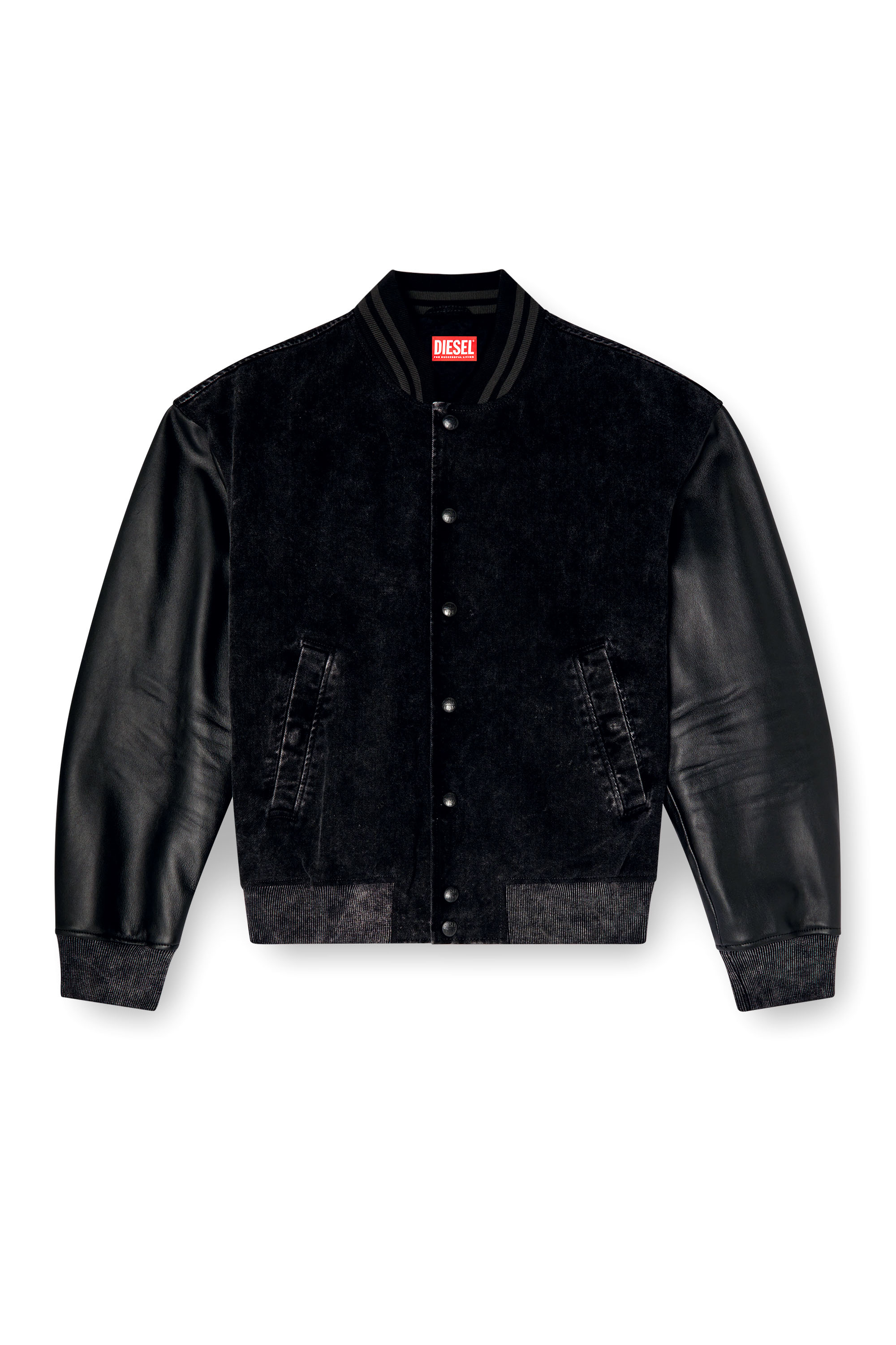 Diesel - L-NYN, Veste bomber en denim et cuir Homme in Noir - 3