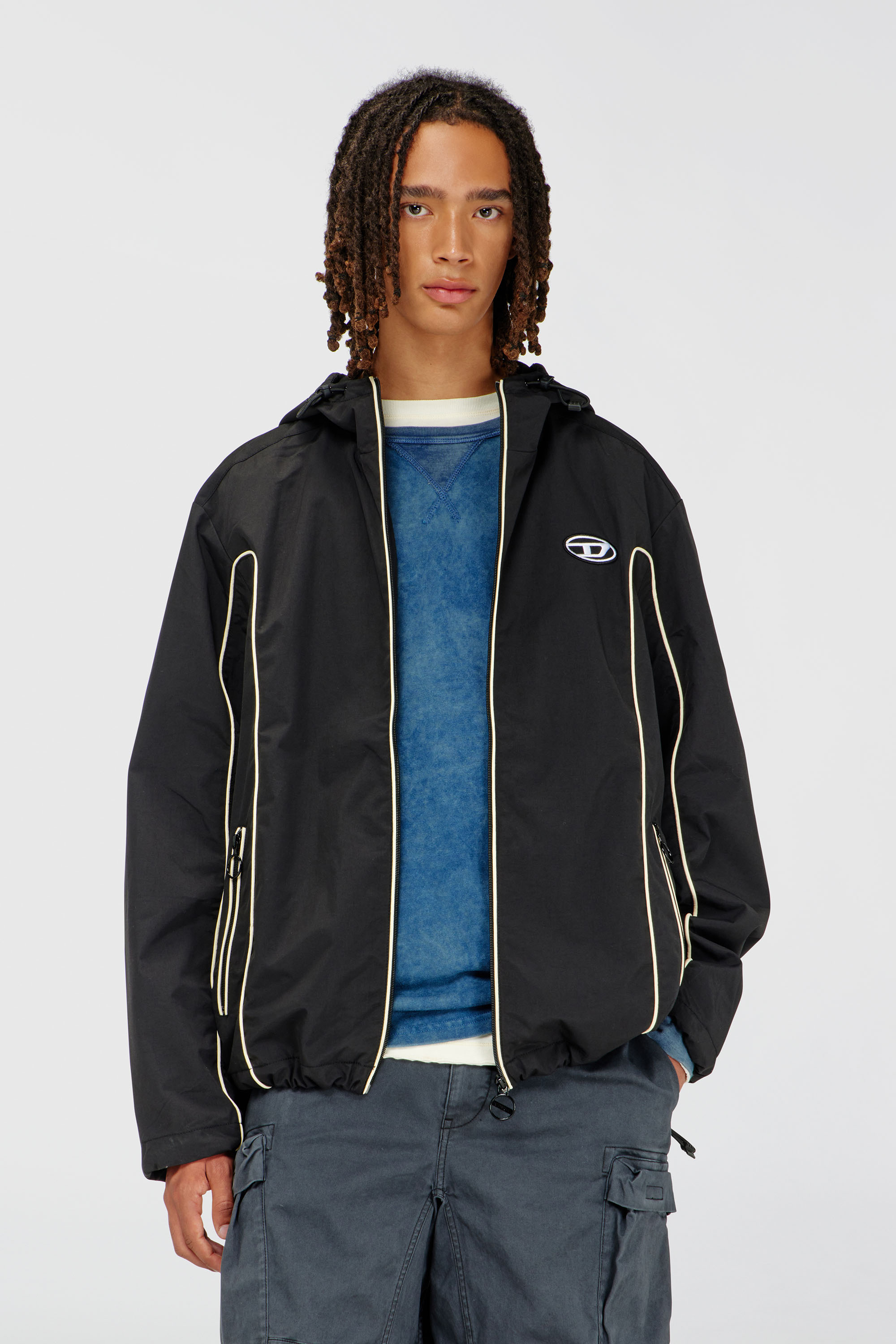 Diesel - J-HIVES, Coupe-vent avec passepoil contrast&eacute; Homme in Noir - 1