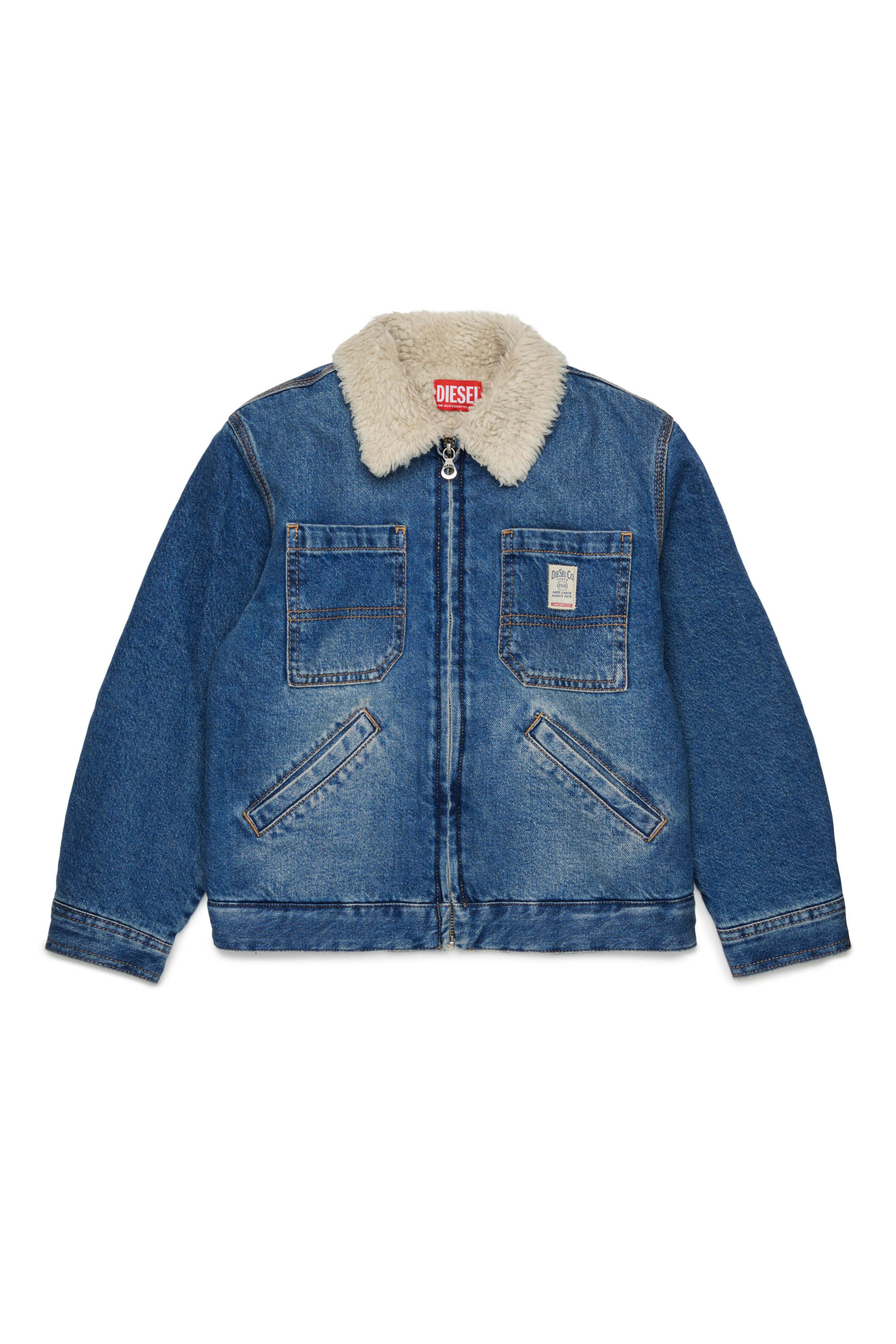 Diesel - JOMOX-FUR, Veste en denim avec col en sherpa Homme in Bleu - 1