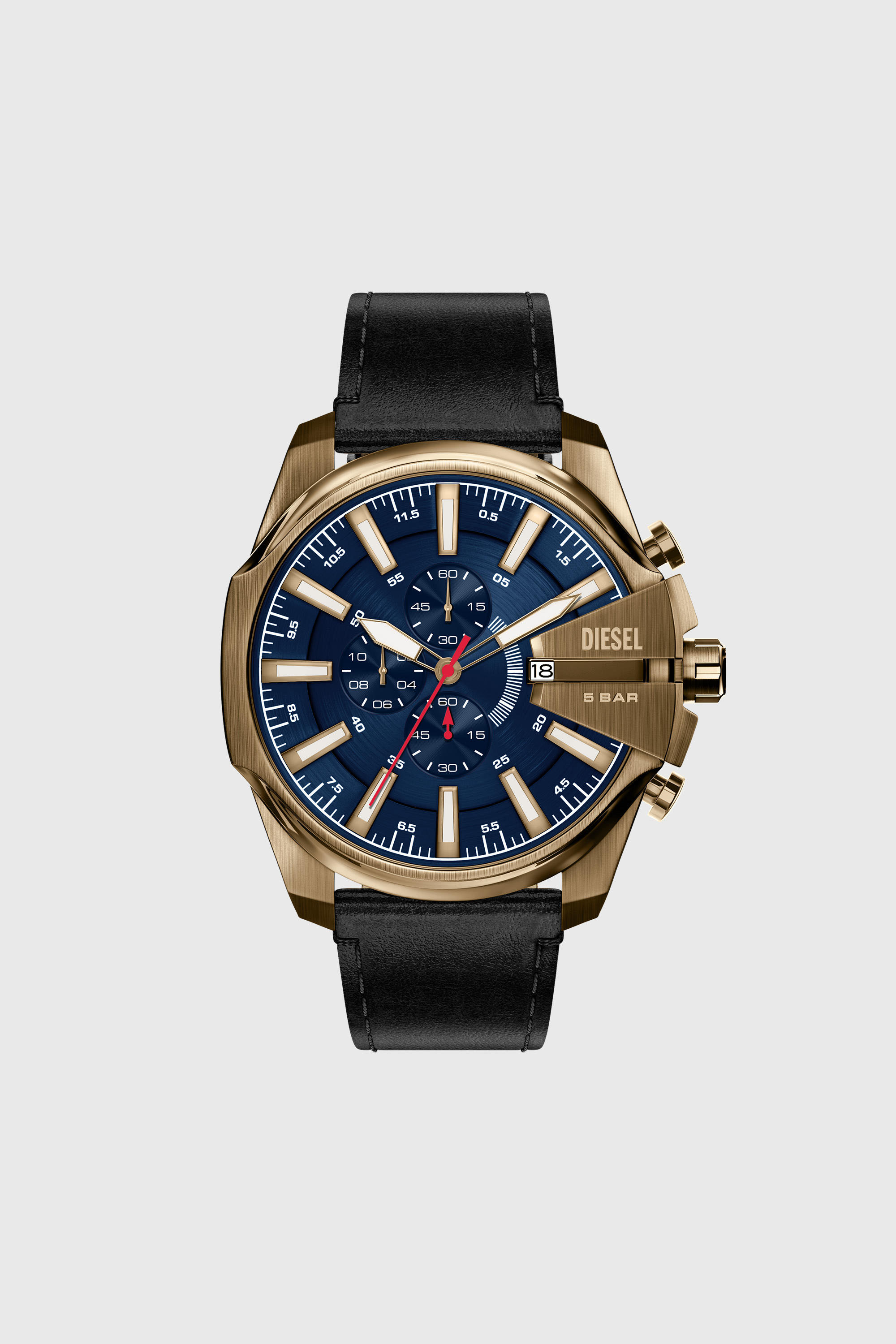Montre Mega Chief Slim avec bracelet en cuir noir finition or vieilli