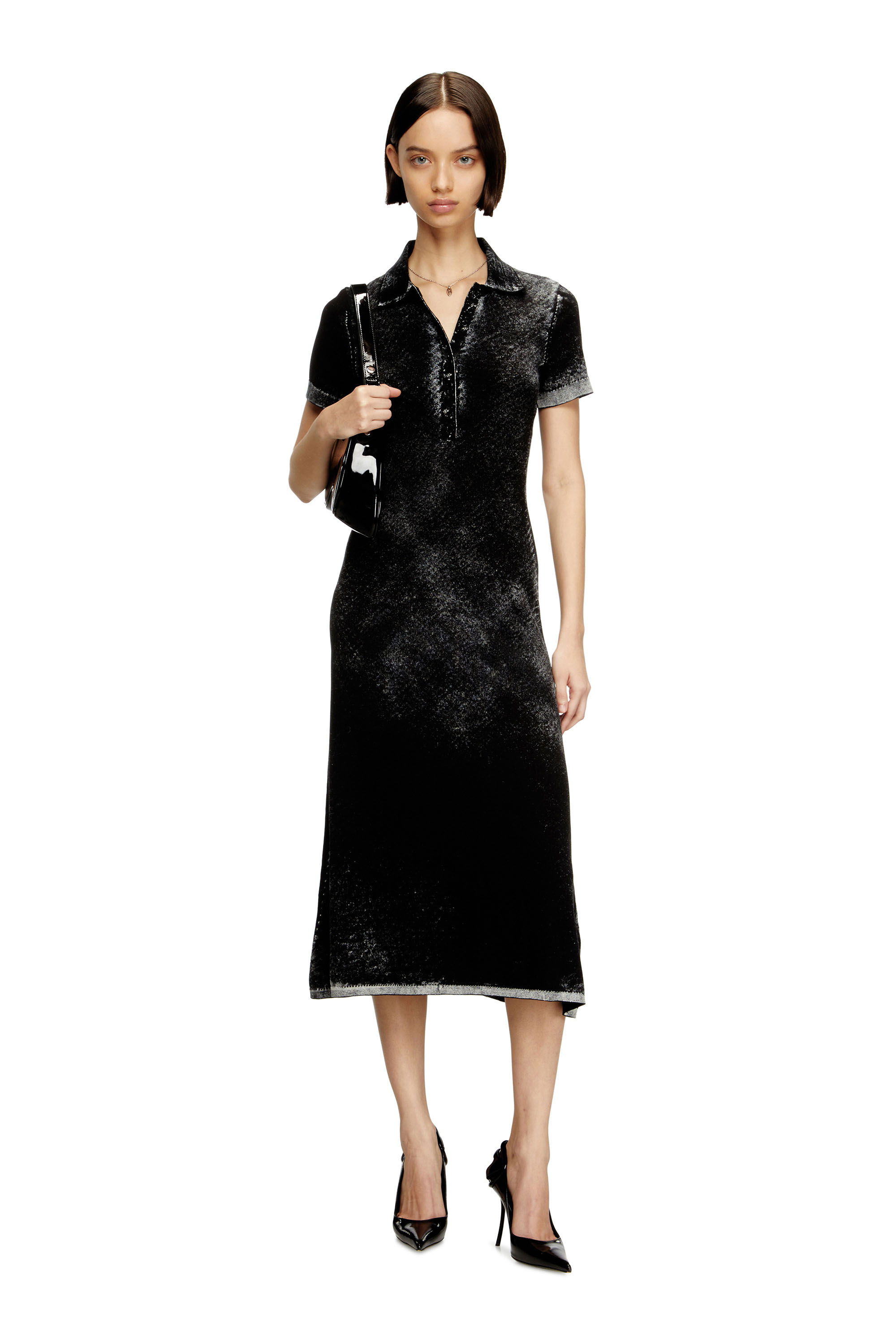 Diesel - M-LOURENS, Robe polo midi en maille à impression inversée Femme in Noir - 2
