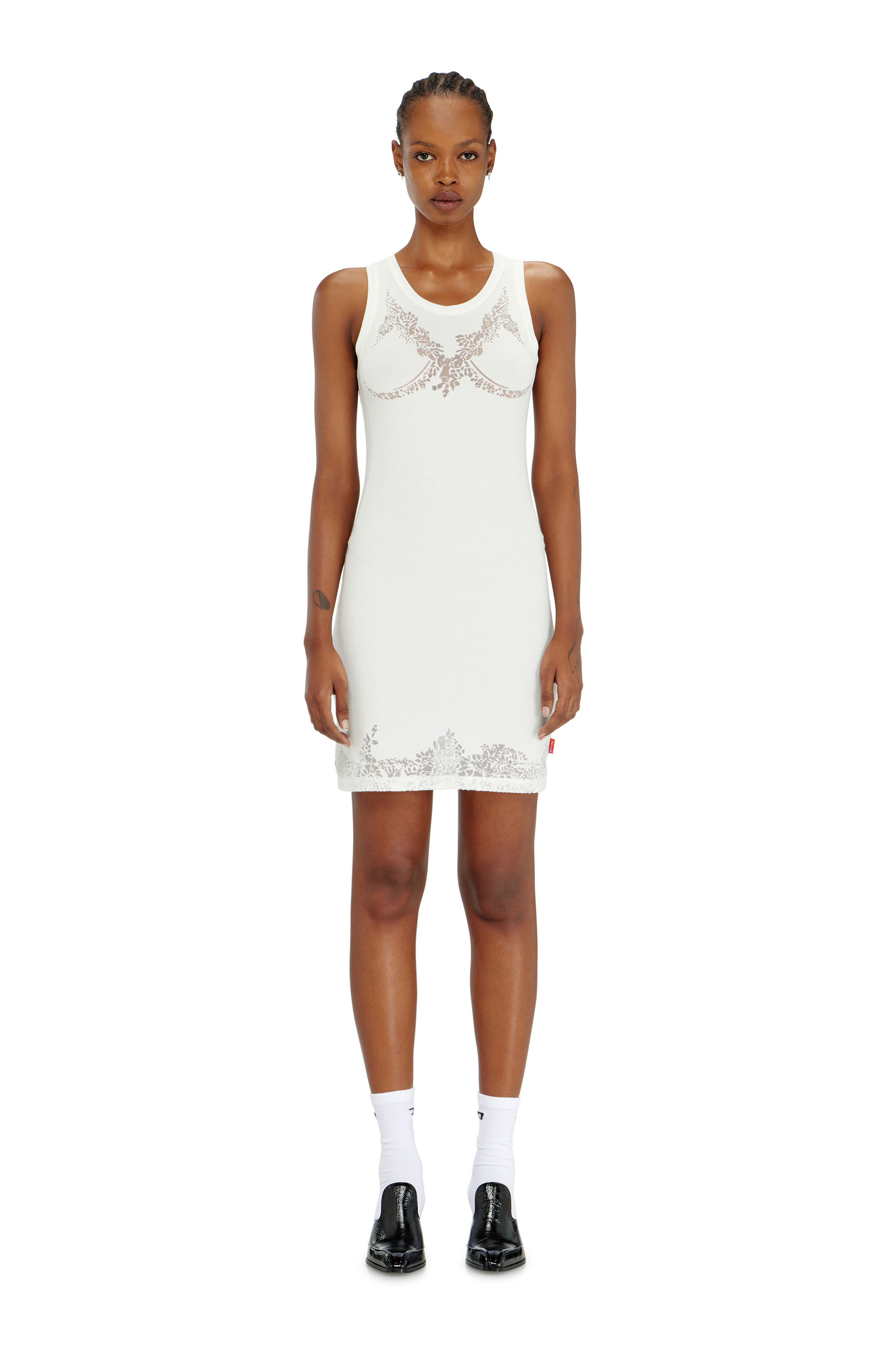 Diesel - PR-D-ANKI-LACE-R, Robe mini tank effet dentelle d&eacute;vor&eacute;e Femme in Blanc - 3