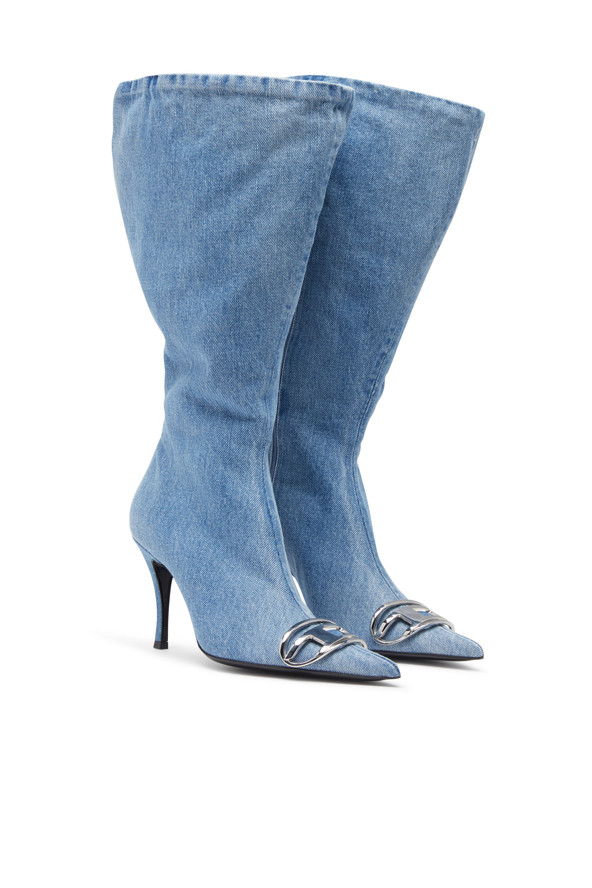 Diesel - D-VENUS KB LARGE, Bottes montantes en denim hauteur genou avec tige large Femme in Bleu - 2