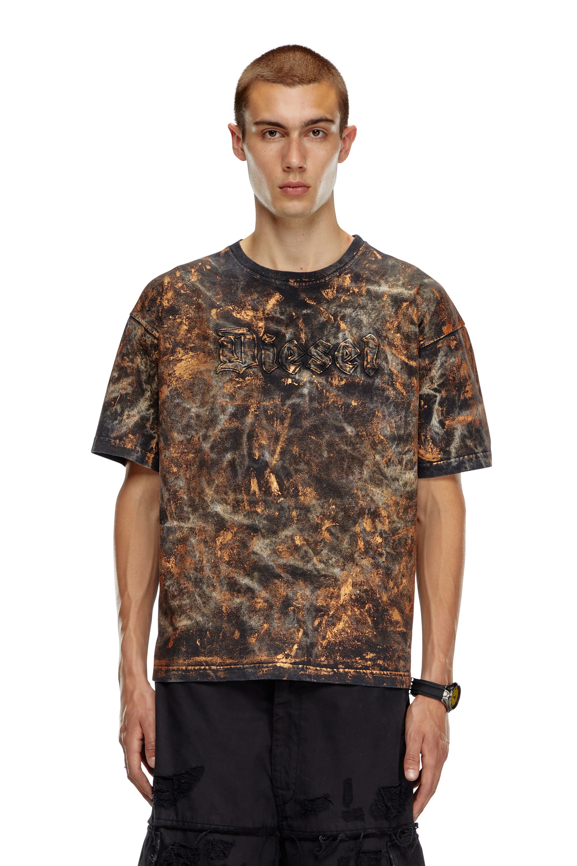 Diesel - T-BOXT-Q12, T-shirt effet sali avec lettrage à logo Homme in Marron - 1