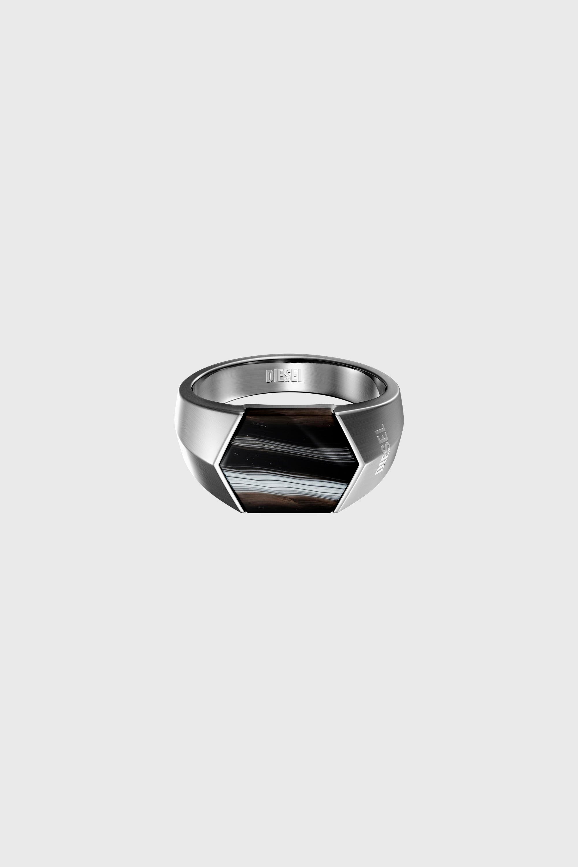 Diesel - DX1711040, Bague chevali&egrave;re en agate noire Mixte in Gris argent&eacute; - 2