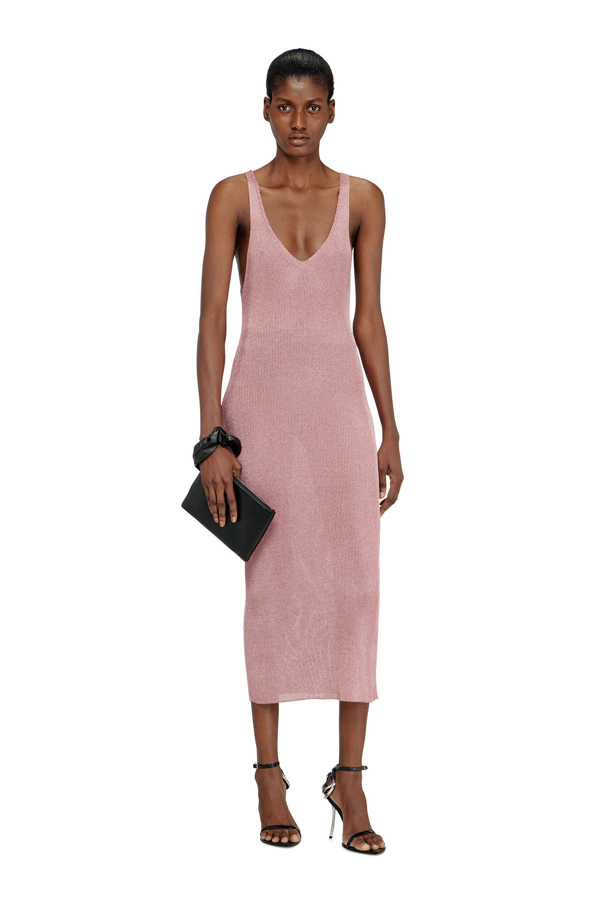 Diesel - M-DELOCA, Robe midi en maille c&ocirc;tel&eacute;e m&eacute;tallis&eacute;e Femme in Rose - 2