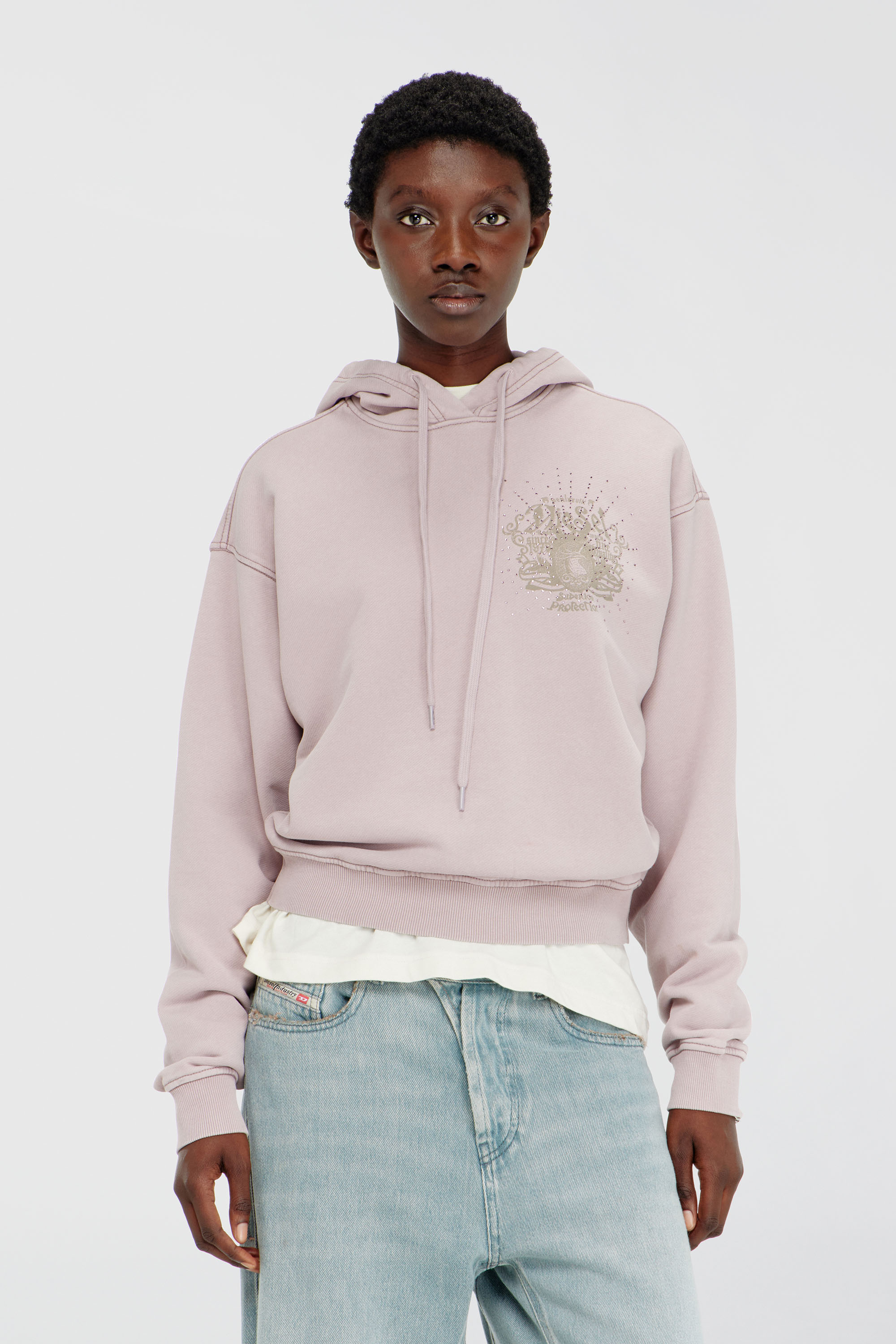 Diesel - F-PHOENY, Sweat &agrave; capuche avec imprim&eacute;s et clous strass Femme in Violet - 3