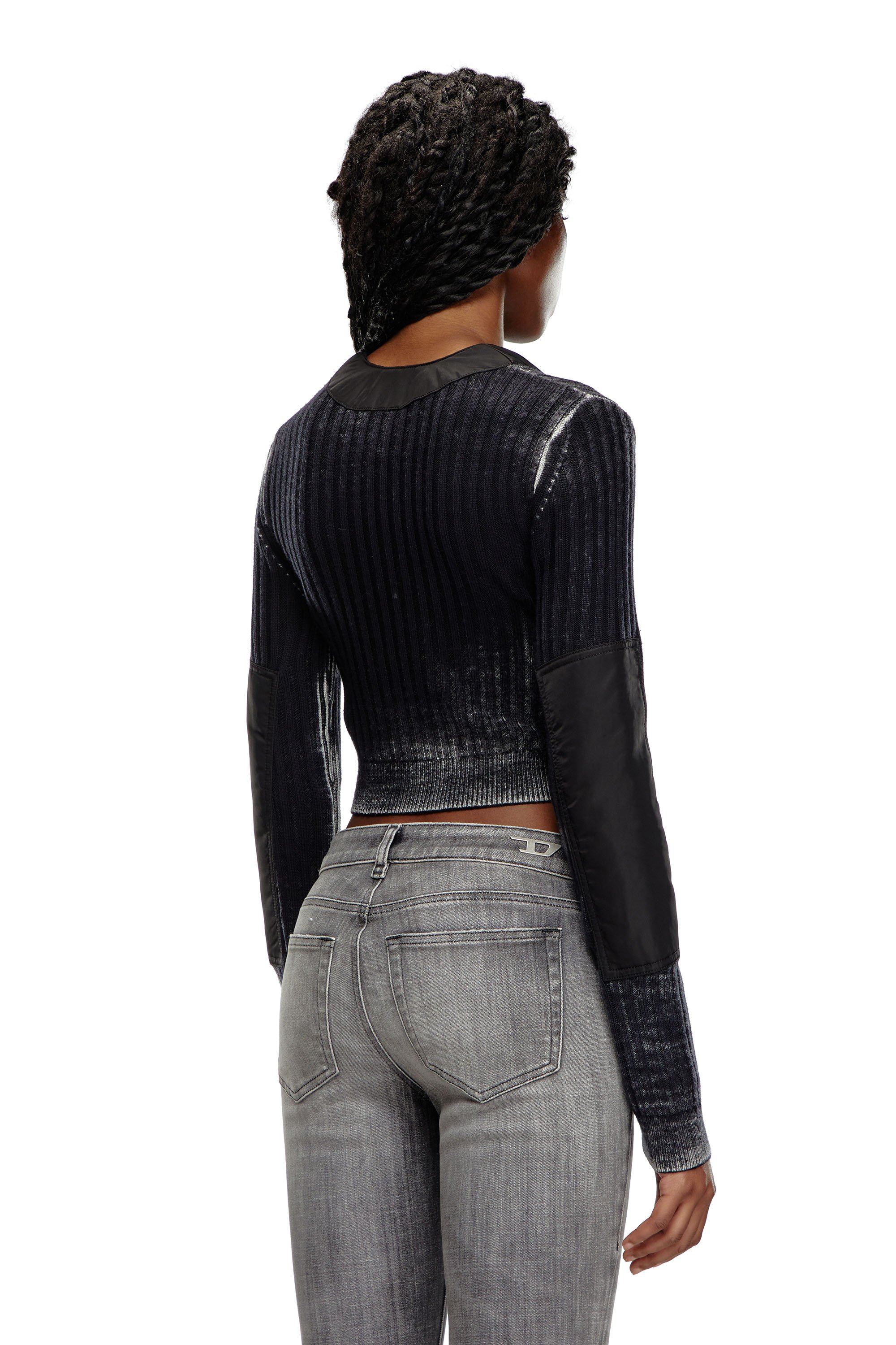 Diesel - M-ASERA, Femme Cardigan crop en laine avec bordures en nylon in Noir - Image 4