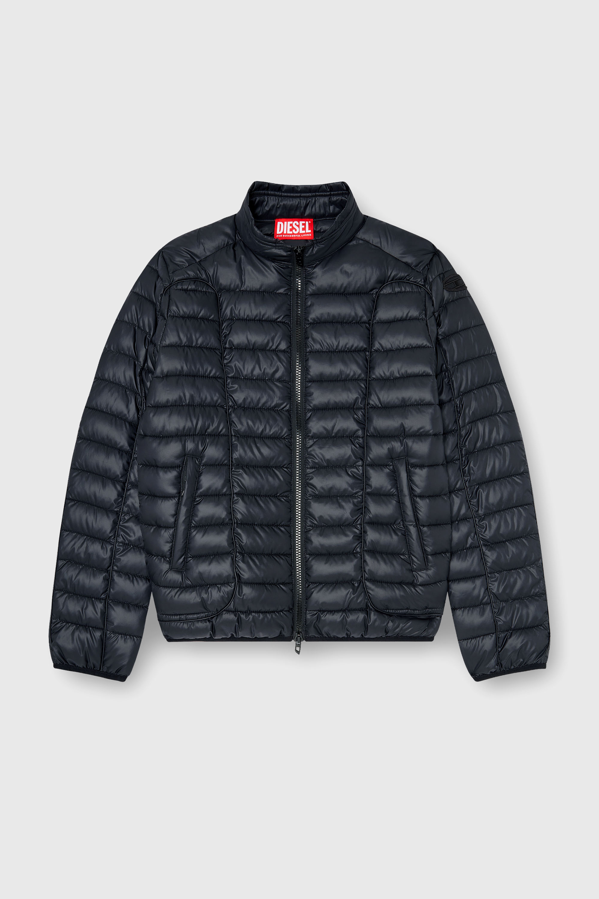 Diesel - W-PILOT-WRD, Blouson matelass&eacute; style biker avec passepoil ton sur ton Homme in Noir - 2