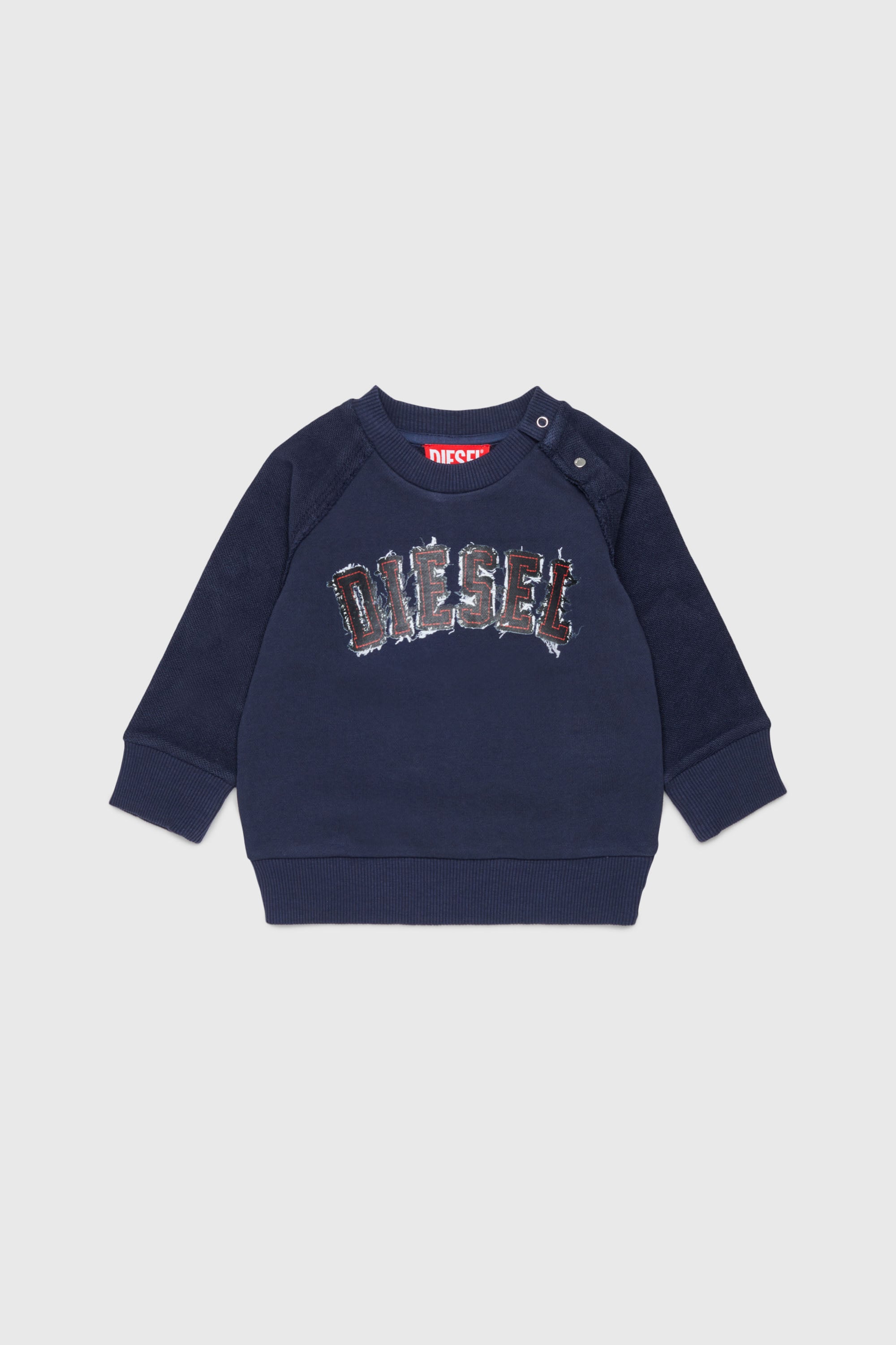 Diesel - SEANSB, Sweatshirt en coton avec logo effet effiloch&eacute; Homme in Bleu - 1