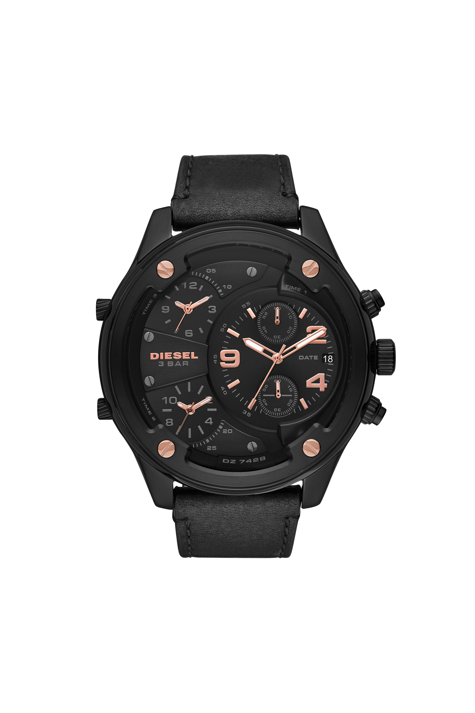 Diesel - DZ7428, Montre chronographe Boltdown en cuir noir Homme in Noir - 1