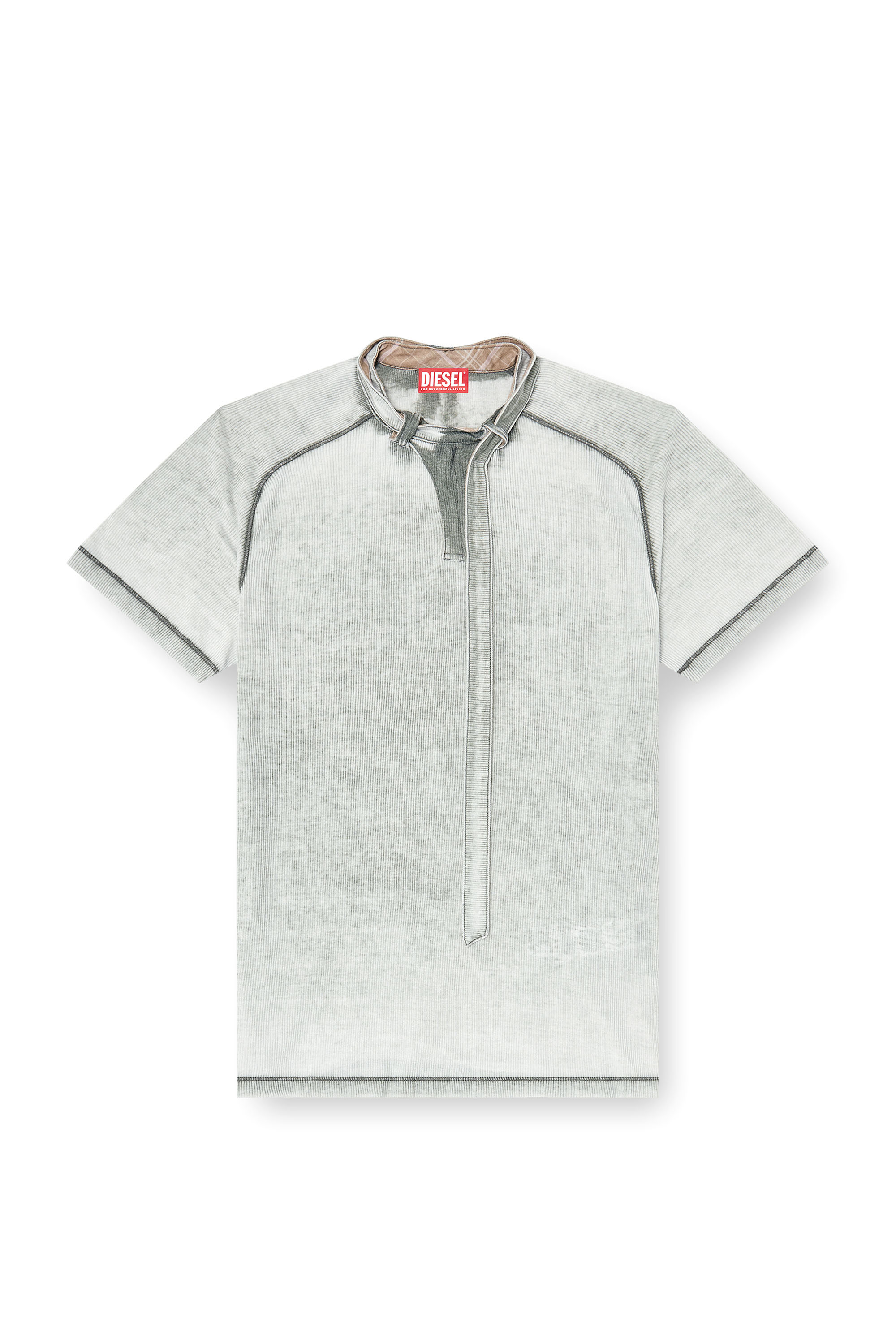 Diesel - T-GARY, Haut en jersey c&ocirc;tel&eacute; avec col bandouli&egrave;re style motard Homme in Gris - 2