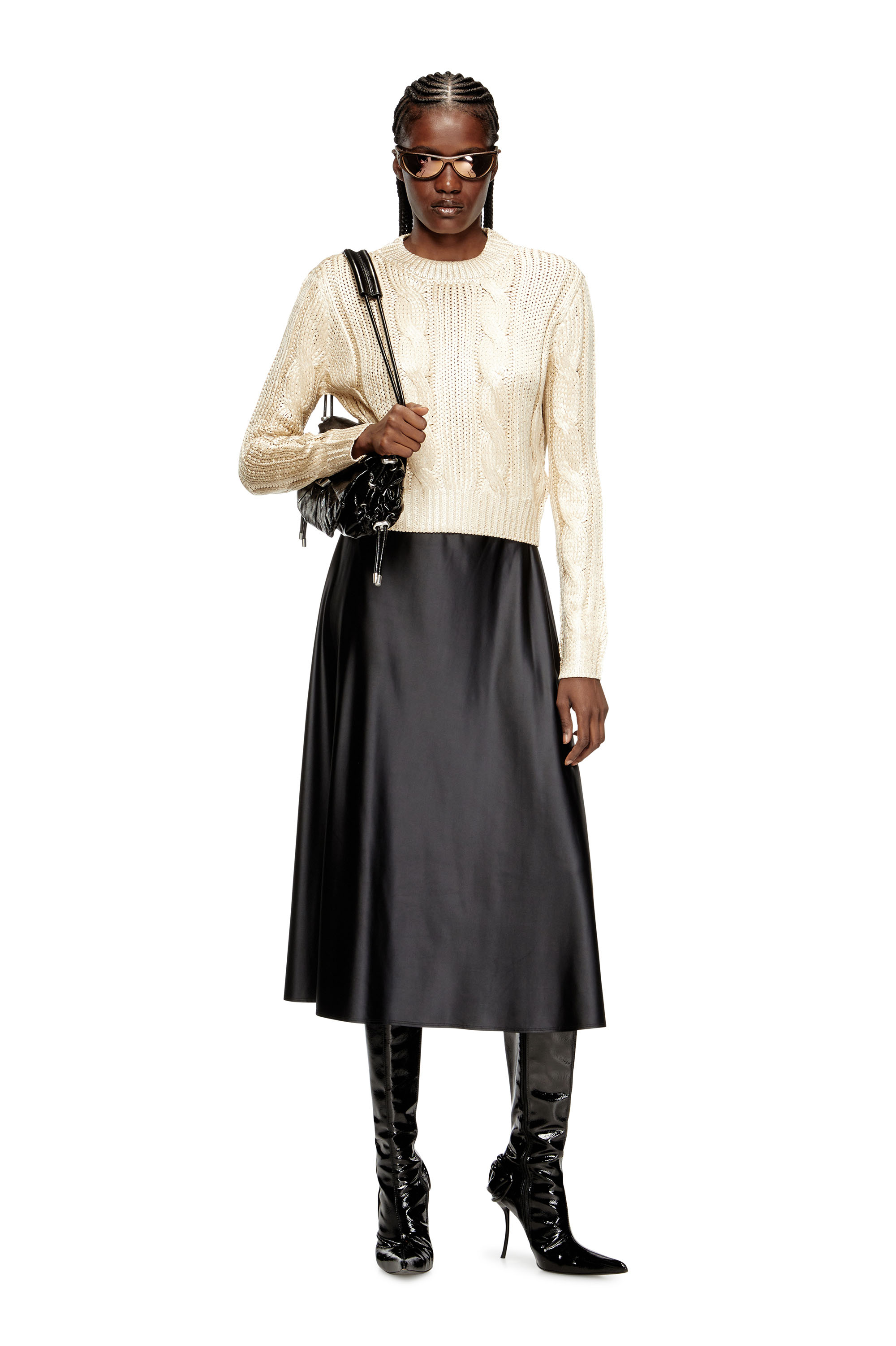 Diesel - M-MICCHA, Pull torsadé avec effet brillant Femme in Beige - 1