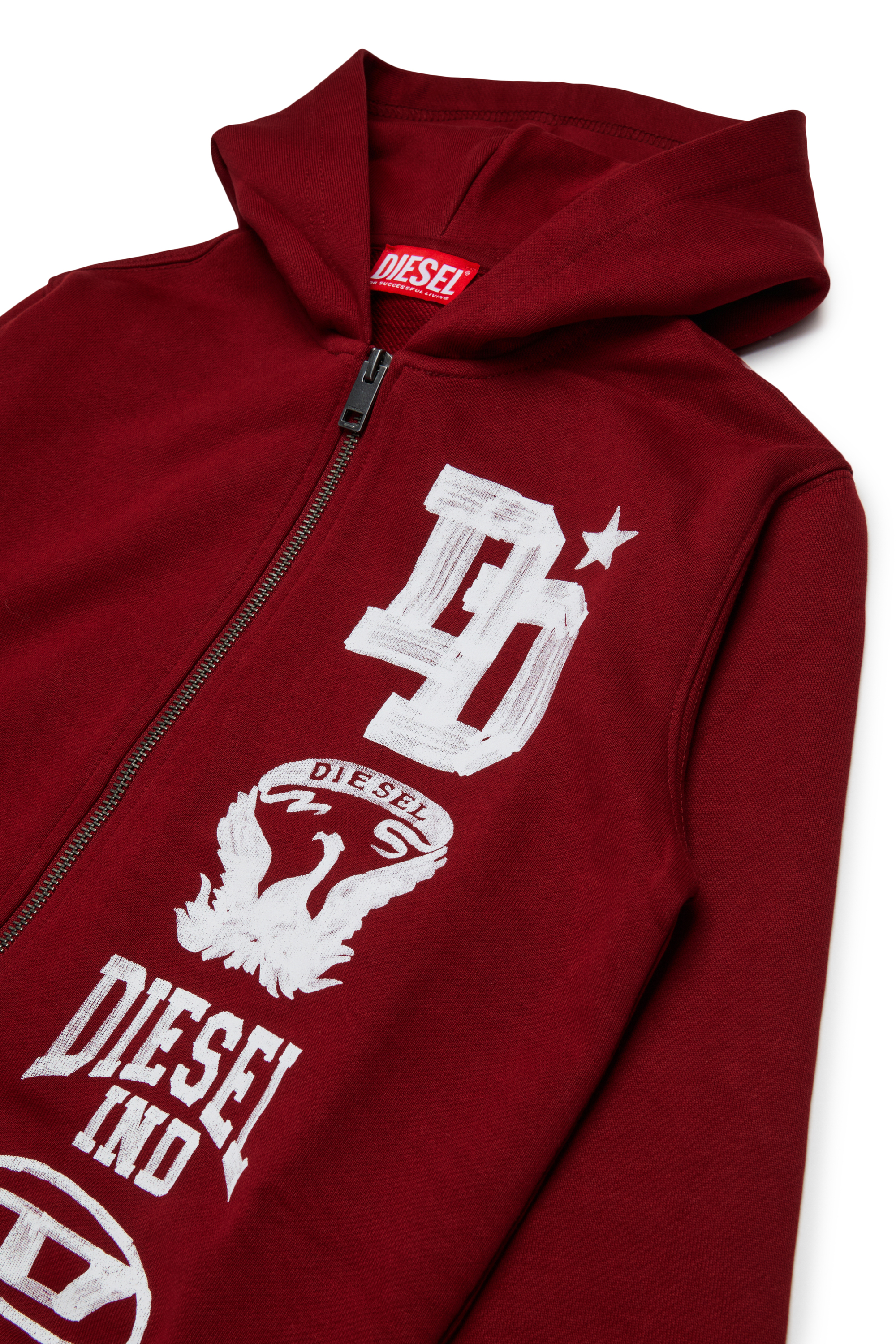 Diesel - SBANDHOOD OVER, Sweat &agrave; capuche zipp&eacute; avec logo effet peinture Homme in Rouge - 3