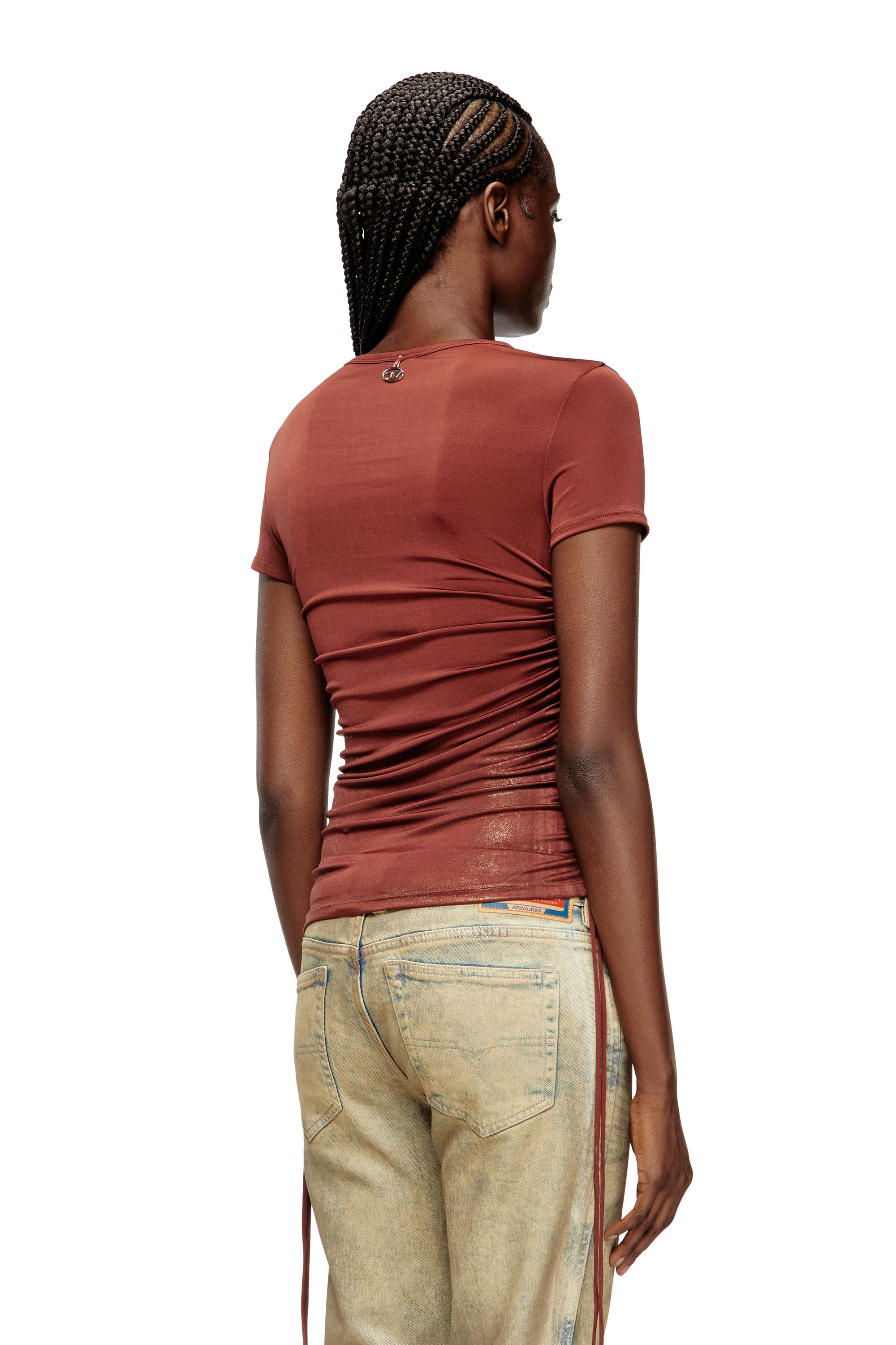 Diesel - T-REY, Haut en jersey avec cordon de serrage sur les côtés. Femme in Marron - 4