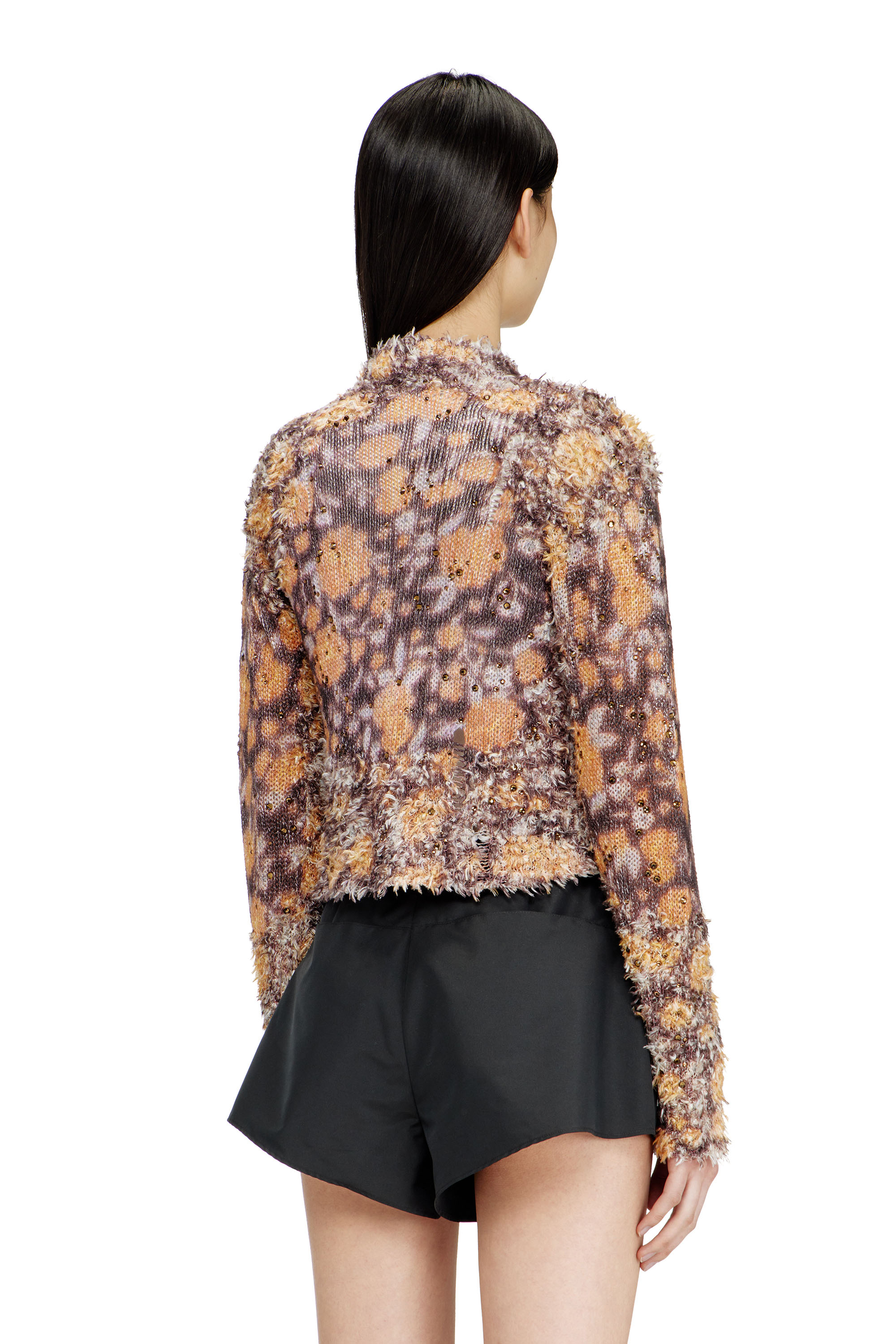 Diesel - M-LINNEA, Cardigan court imprim&eacute; avec cristaux Femme in Marron - 4