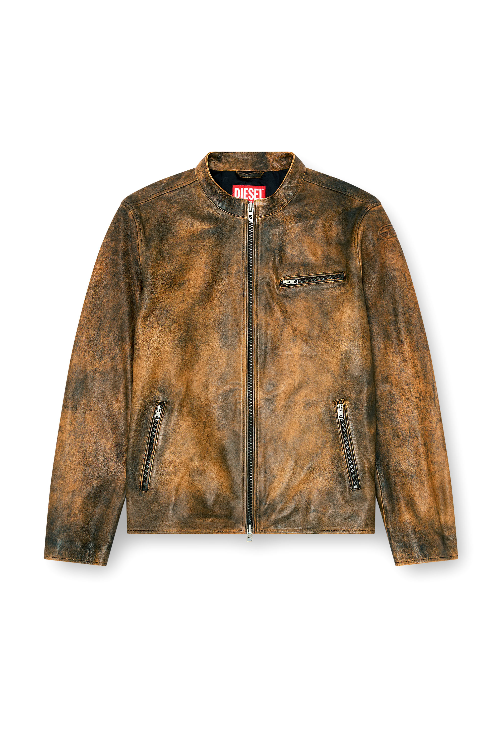 Diesel - L-ZAD-KNCZ, Biker jacket en cuir trait&eacute; Homme in Marron - 3