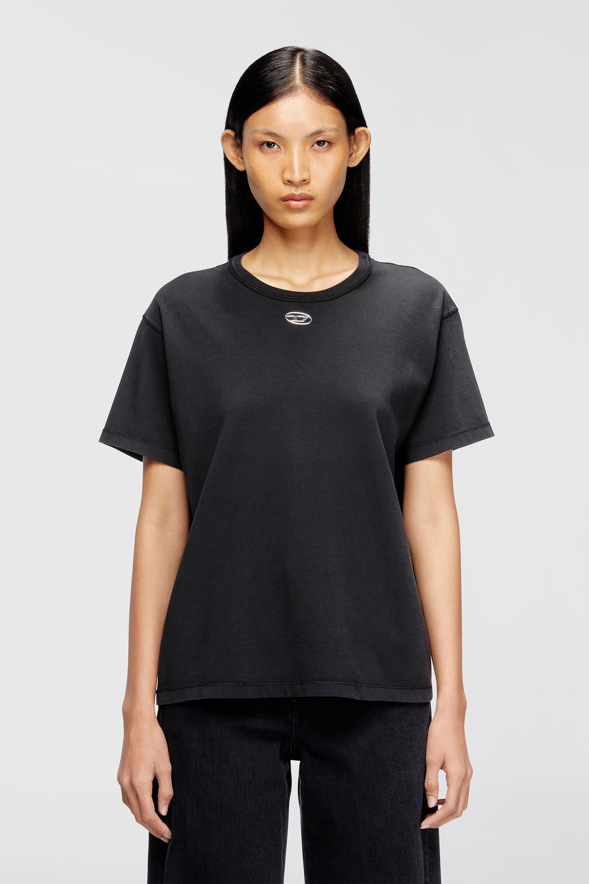 Diesel - T-NORMY-OD-S1, T-shirt en coton avec Oval D m&eacute;tallique Femme in Noir - 3