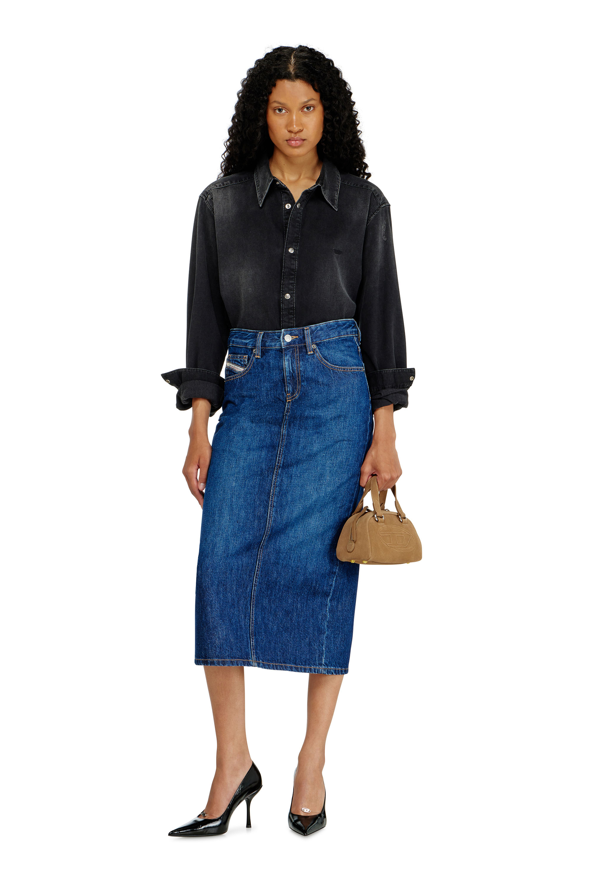 Diesel - DE-SKYE-D, Jupe midi en denim Femme in Bleu - 1