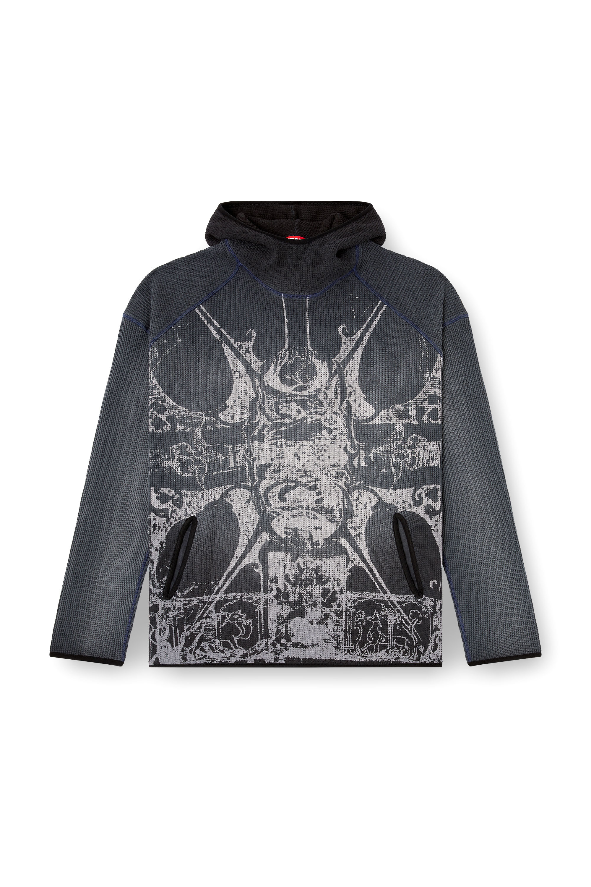 Diesel - S-WAF-HOOD-NEW, Sweat-shirt à capuche délavé en tissu gaufré avec imprimé graphique Homme in Noir - 5