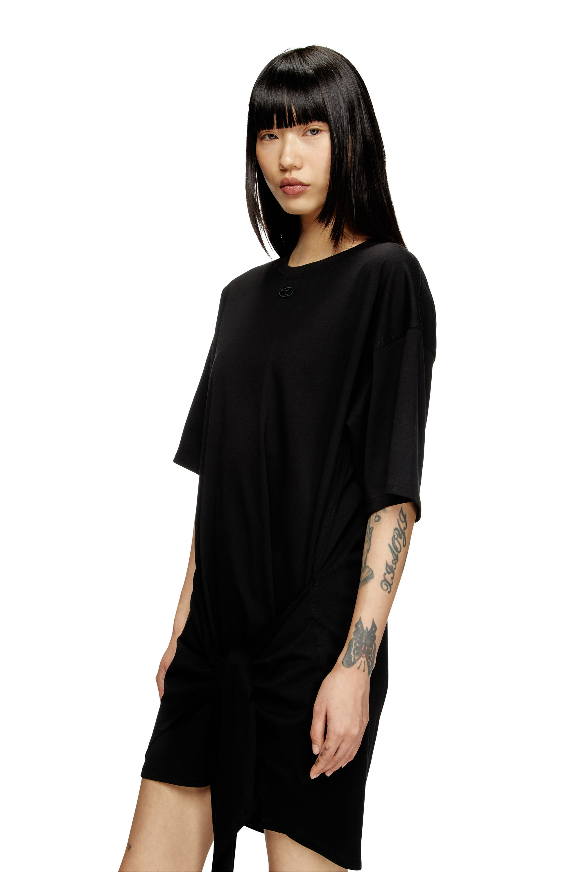 Diesel - D-EIVOR, Robe T-shirt avec n&oelig;ud &agrave; l'avant Femme in Noir - 4