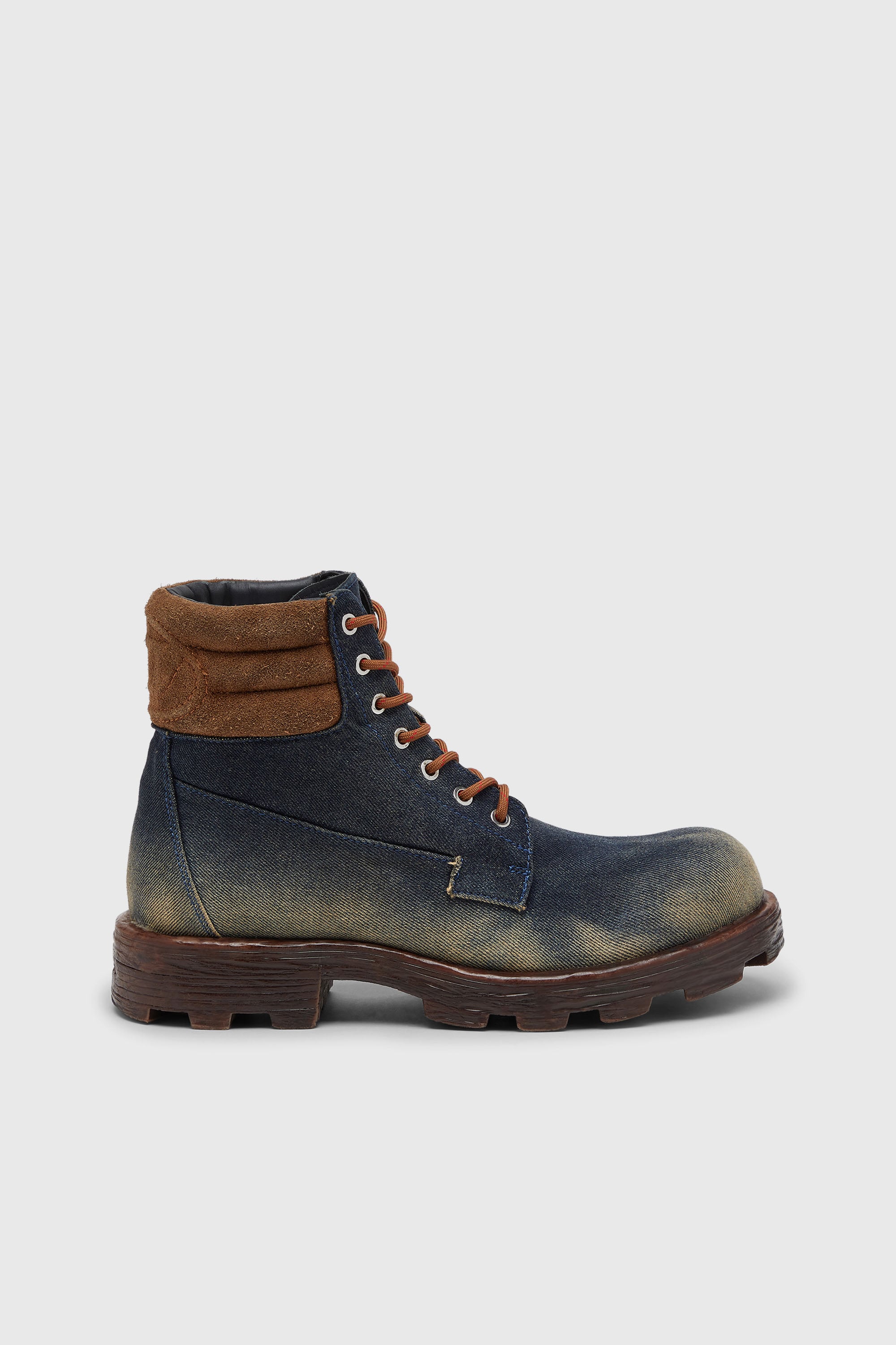 Diesel - D-HAMMER LACE UP, D-Hammer-Bottes de combat en denim et su&egrave;de Homme in Bleu - 1