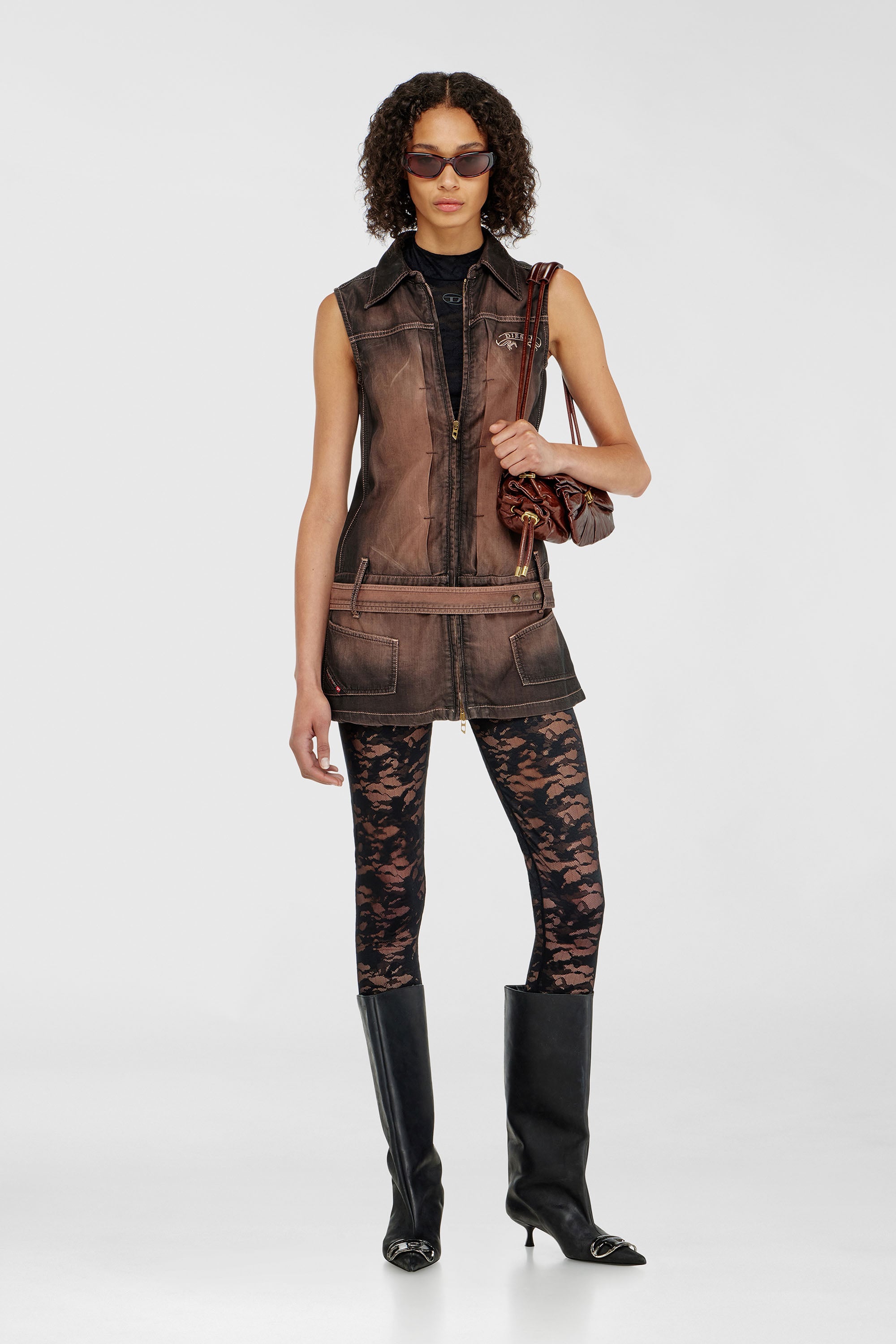 Diesel - HAYLEY-UTLT, Leggings en dentelle nylon camouflage Femme in Noir - 1