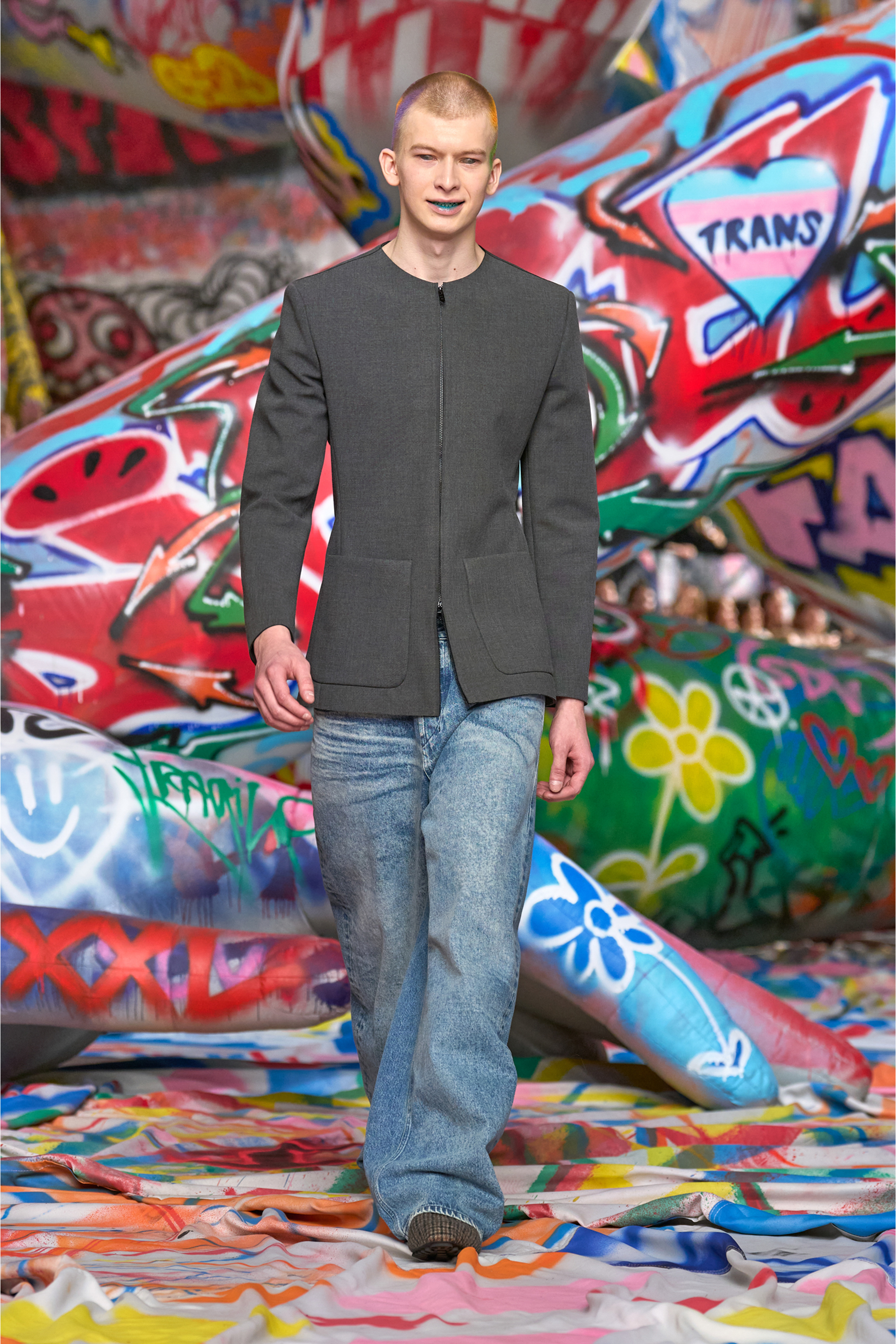 Diesel - J-CESAR-NEO, Veste sans col en tissu contrecollé néoprène Homme in Gris - 3