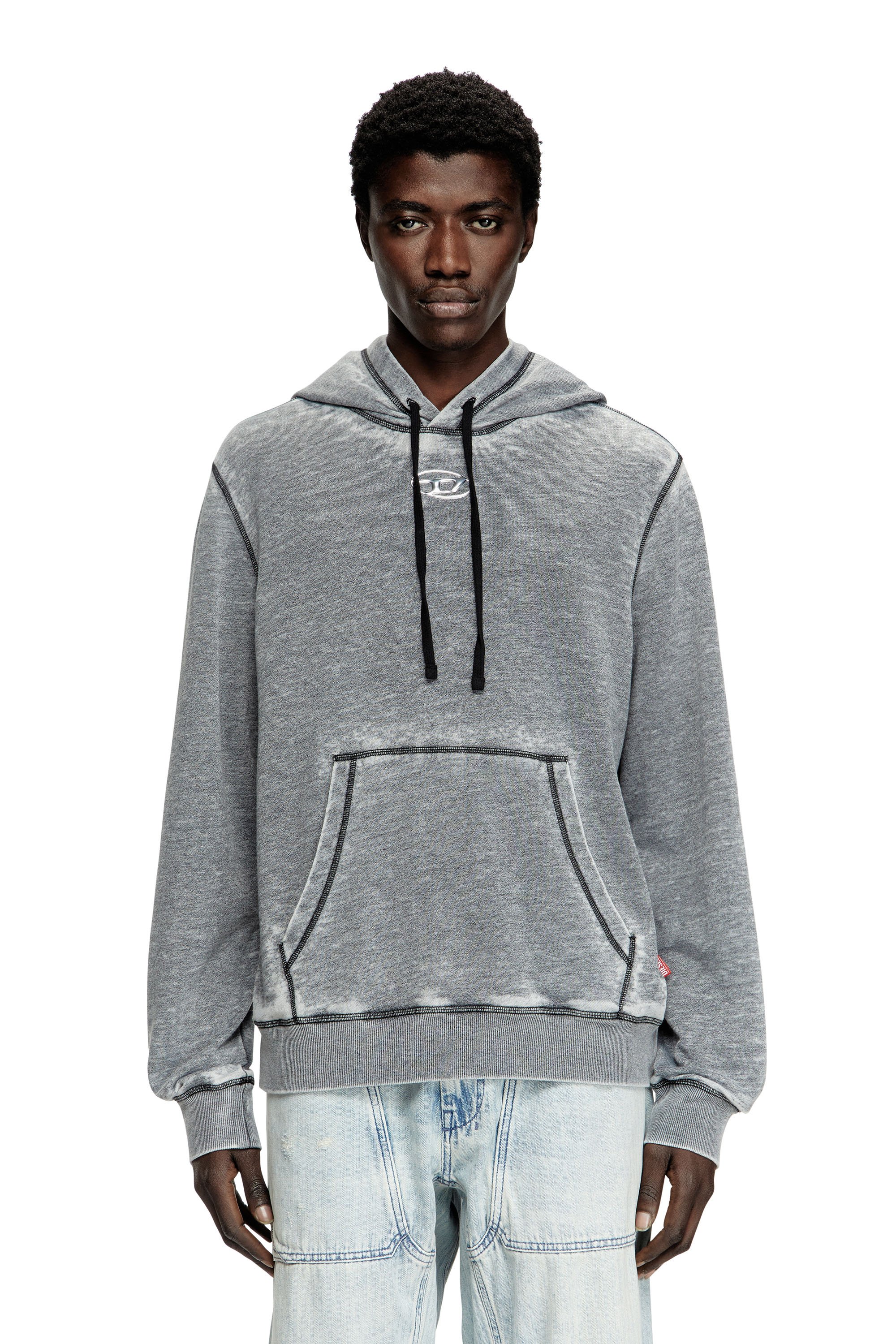 Diesel - S-GINN-HOOD-PAK, Sweat-shirt à capuche burnout avec logo aspect métal Homme in Gris - 1