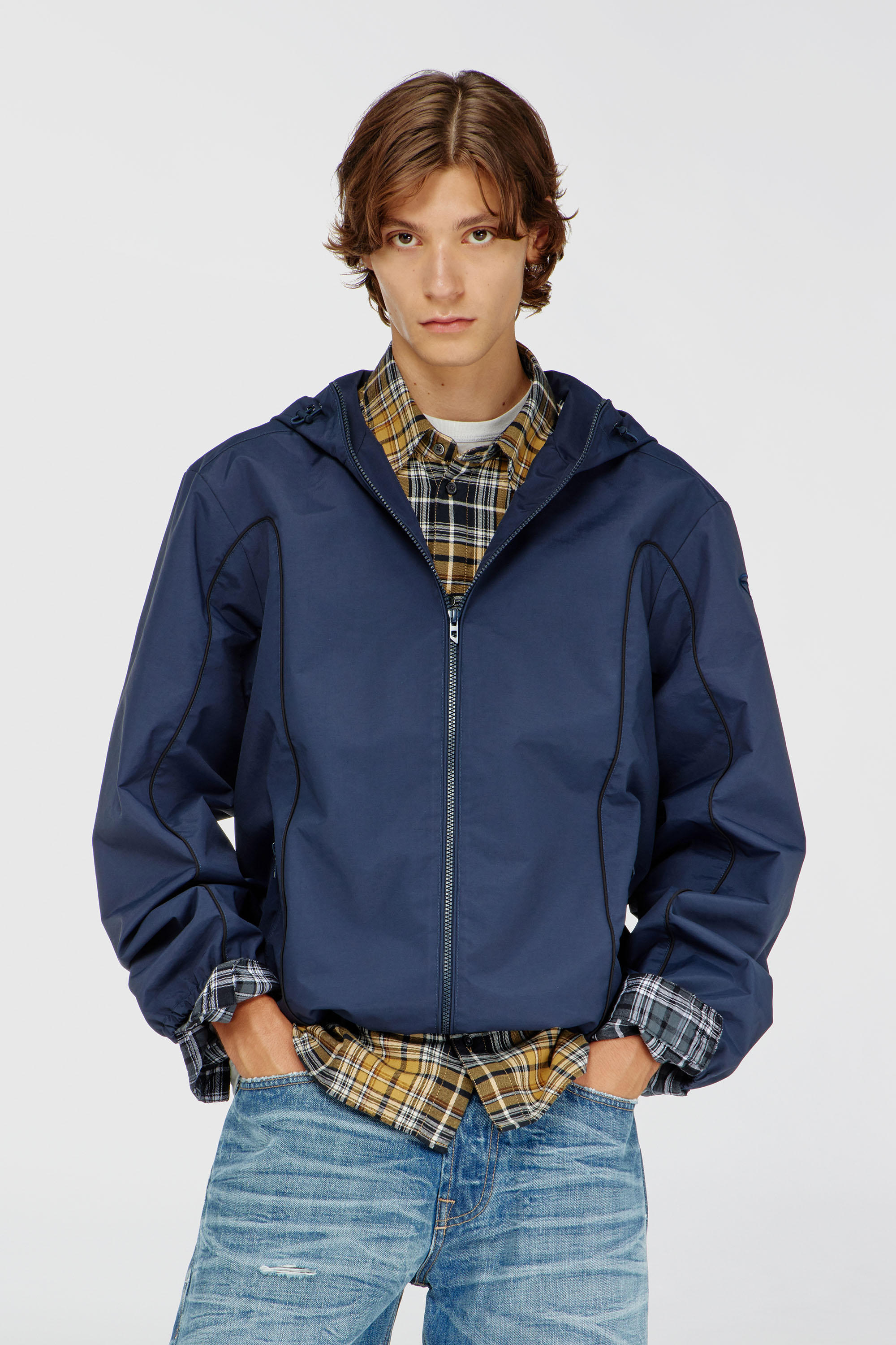 Diesel - J-HIVES-WRD, Coupe-vent avec passepoil contrast&eacute; Homme in Bleu - 3