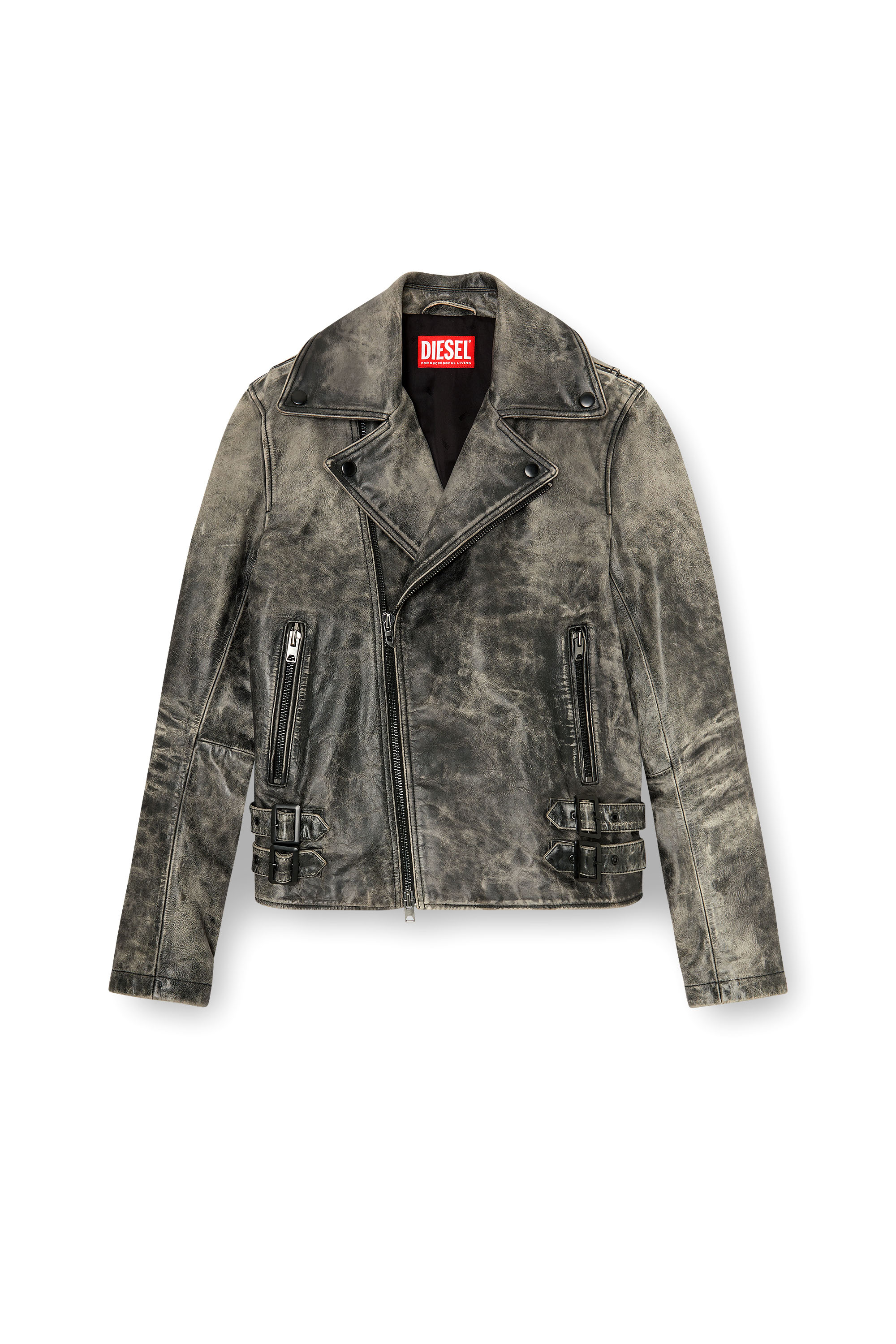Diesel - L-EON-CJCM, Veste biker en cuir trait&eacute; Homme in Gris - 3